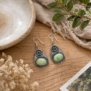 Handcrafted Kashi Antique Silver Earrings Lemon Chrysoprase