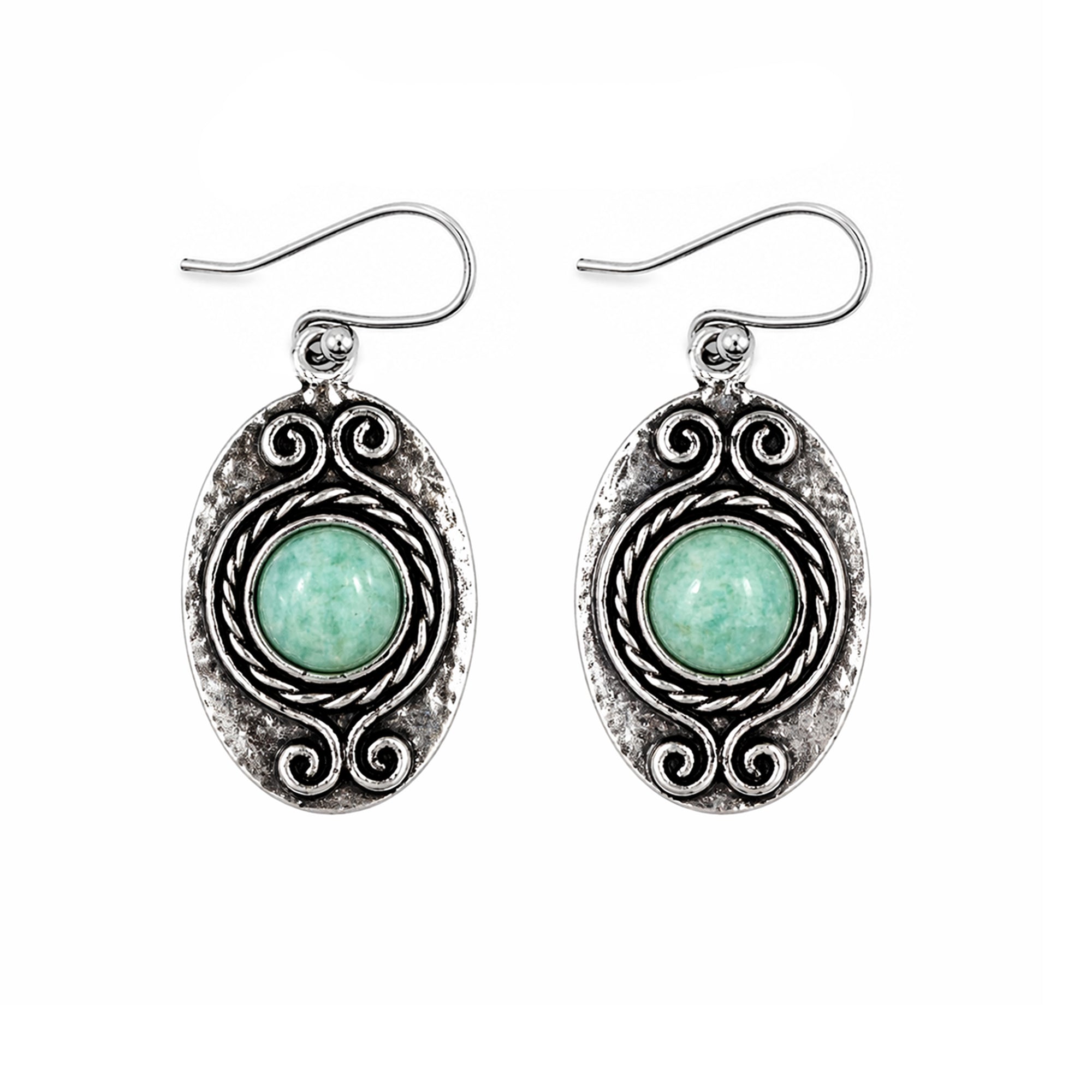 Handcrafted Kashi Antique Silver Earrings with Amazonite