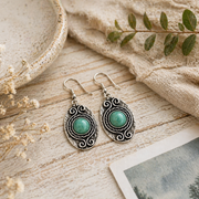 Handcrafted Kashi Antique Silver Earrings with Amazonite