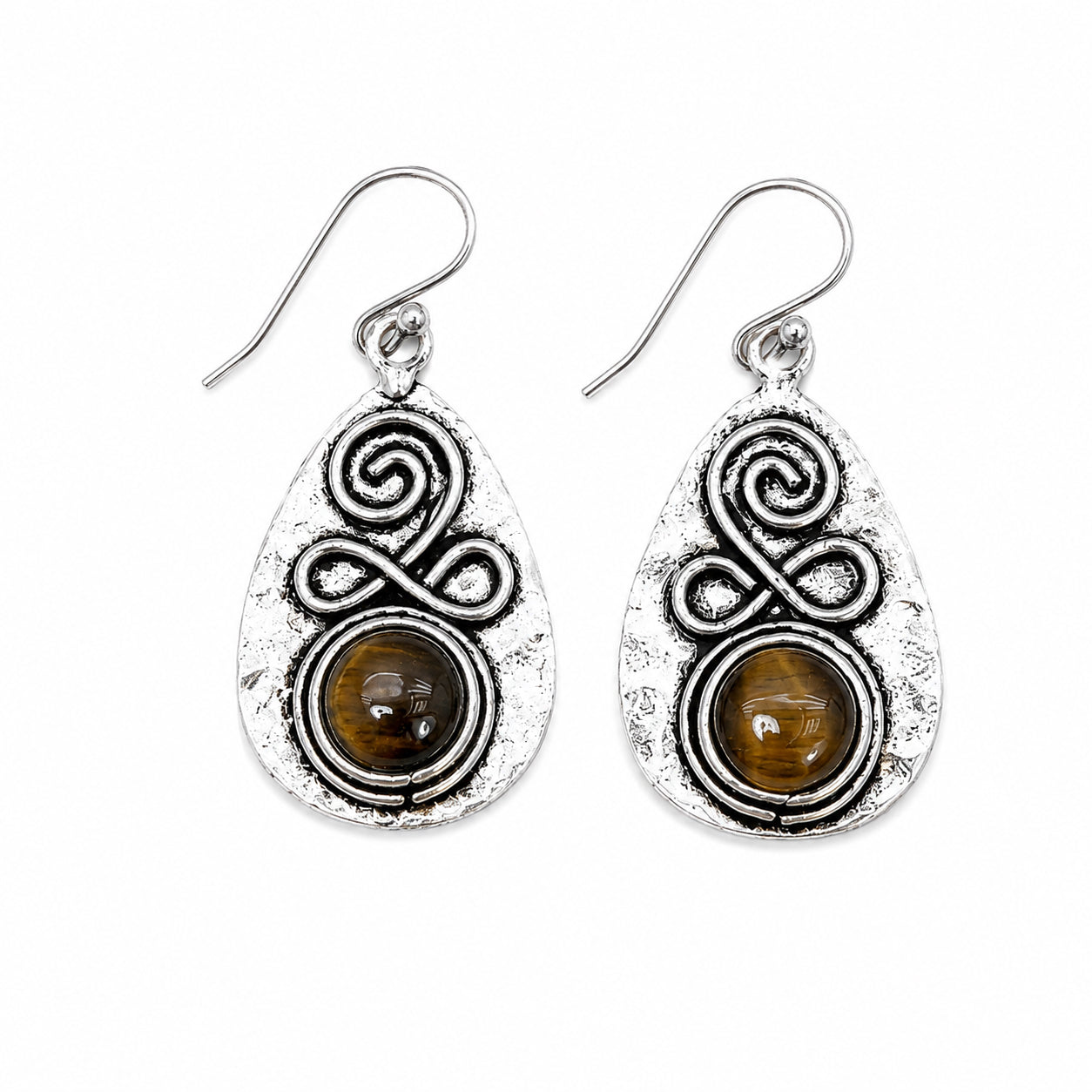 Handcrafted Kashi Antique Silver Earrings with Tiger's Eye