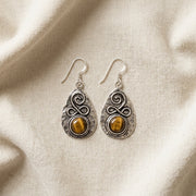 Handcrafted Kashi Antique Silver Earrings with Tiger's Eye