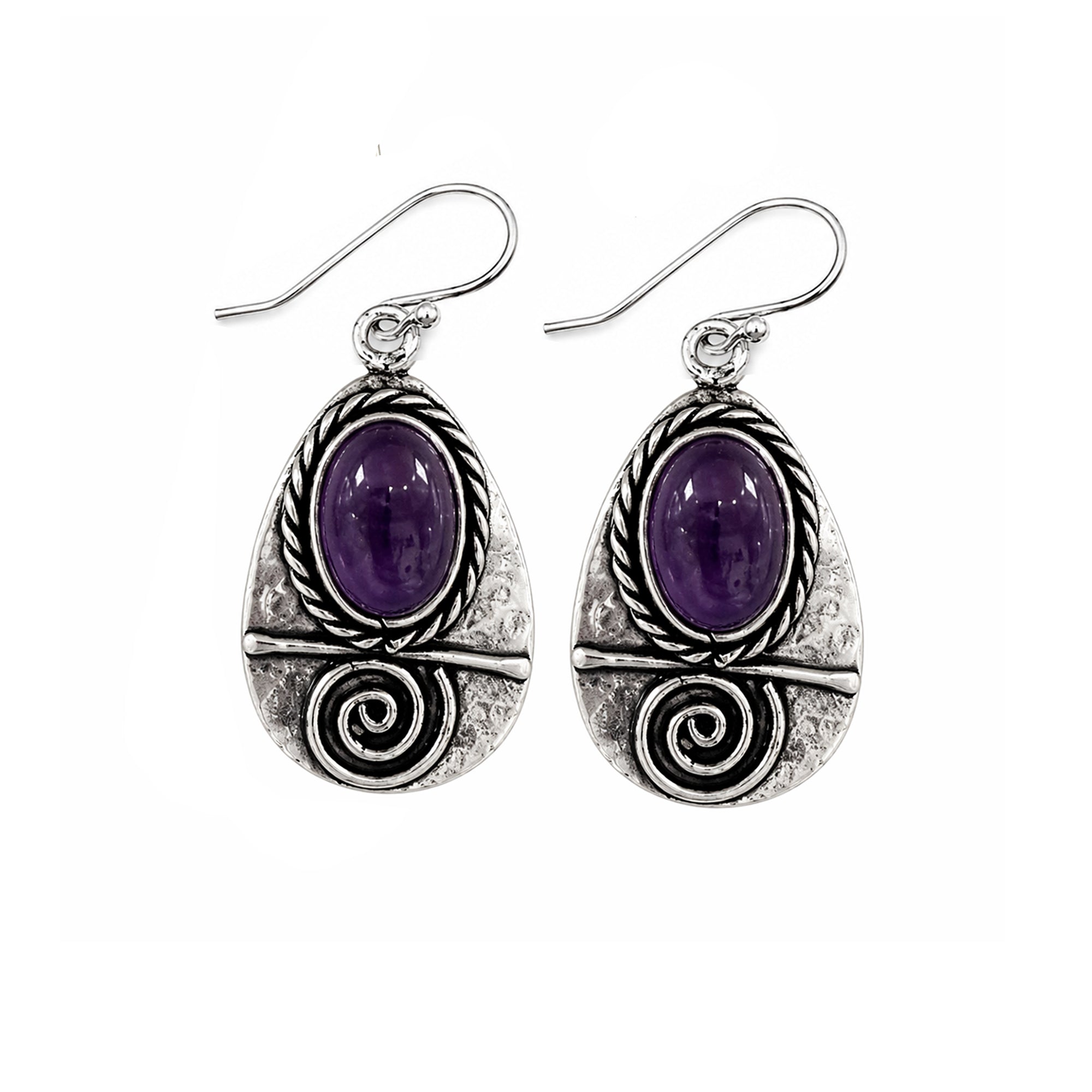 Handcrafted Kashi Antique Silver Earrings with Amethyst