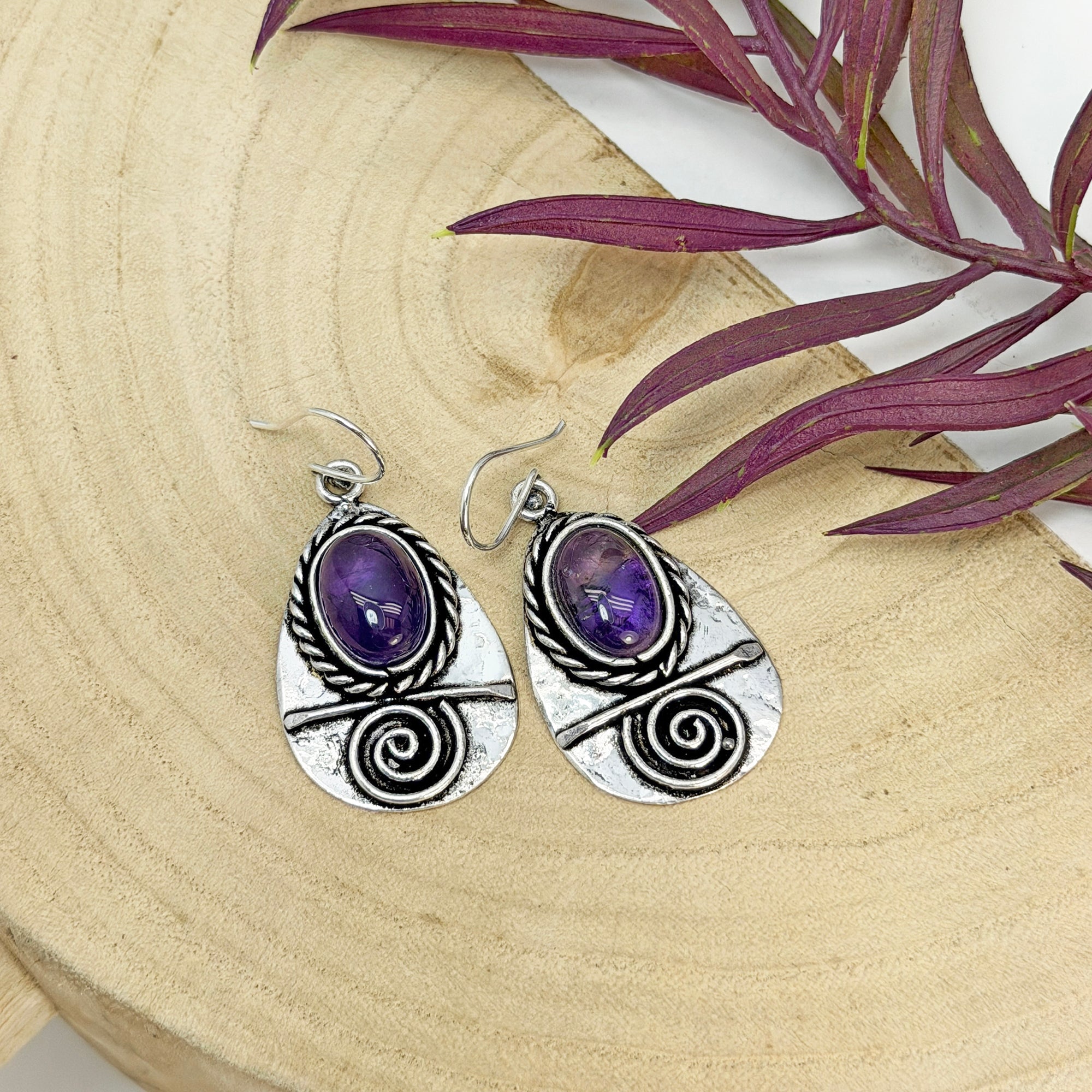 Handcrafted Kashi Antique Silver Earrings with Amethyst