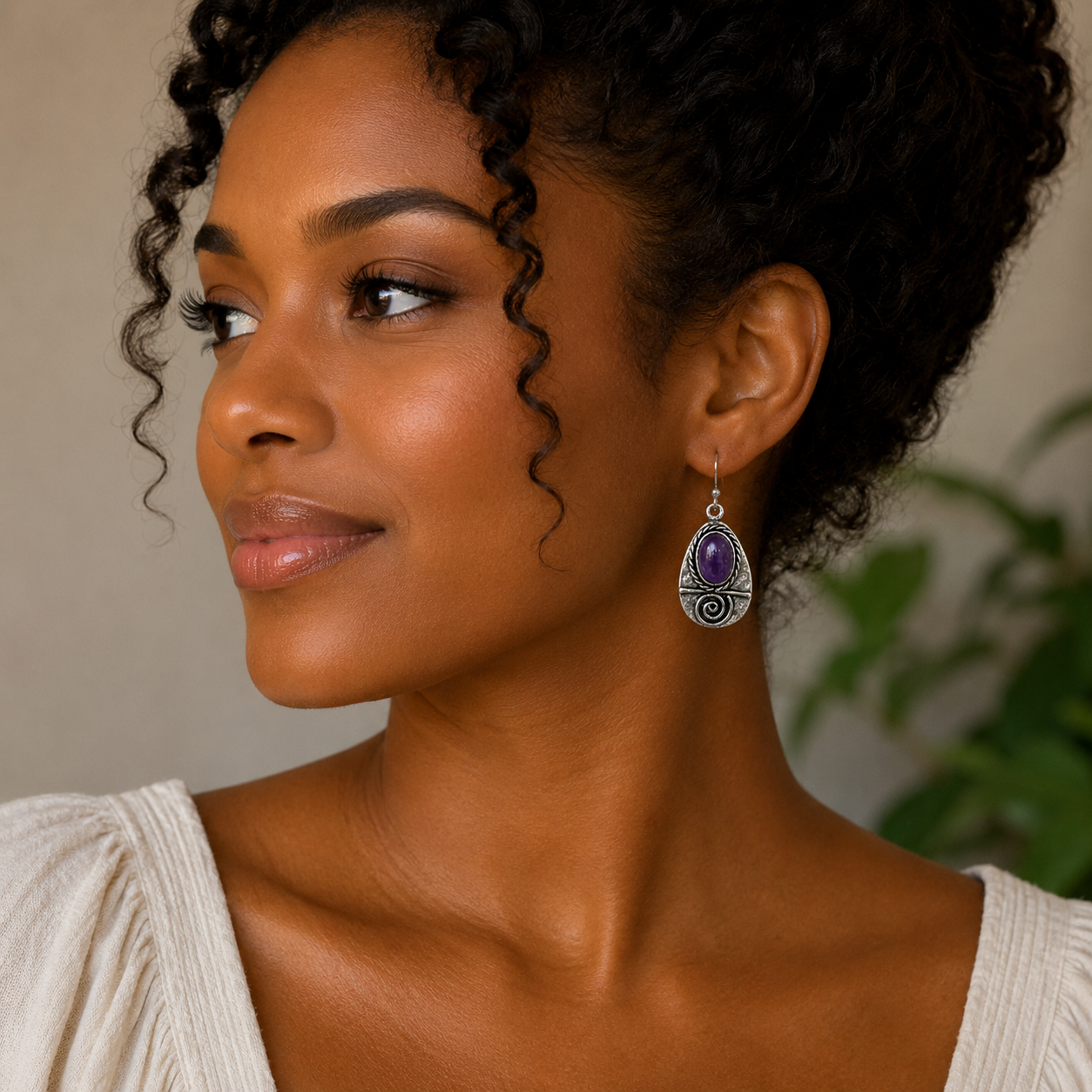 Handcrafted Kashi Antique Silver Earrings with Amethyst