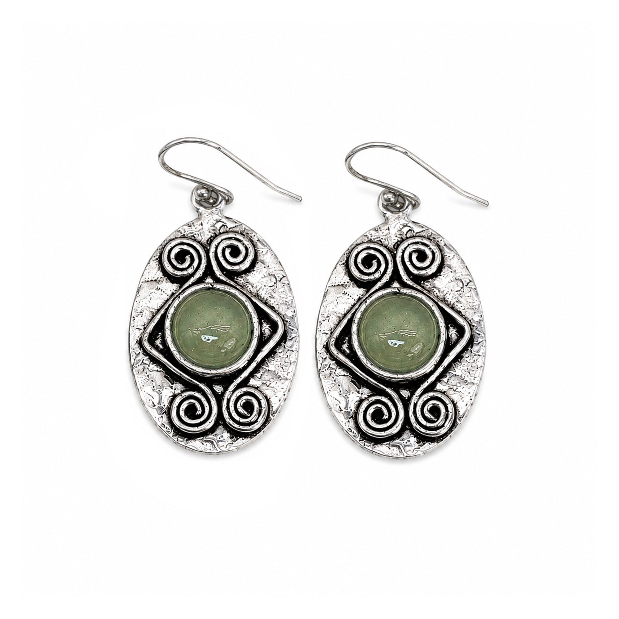 Handcrafted Kashi Antique Silver Earrings with Aventurine