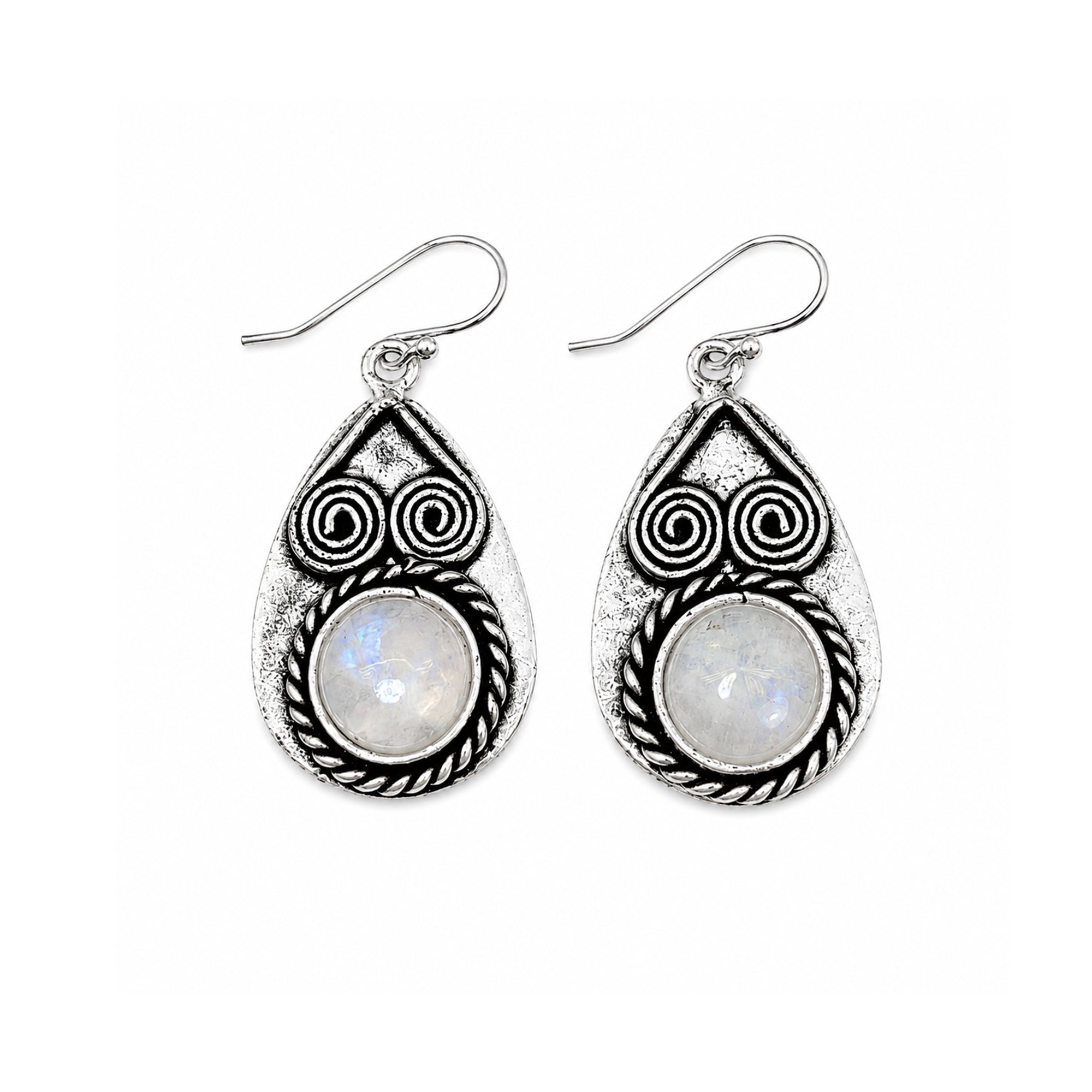 Handcrafted Kashi Antique Silver Earrings with Moonstone