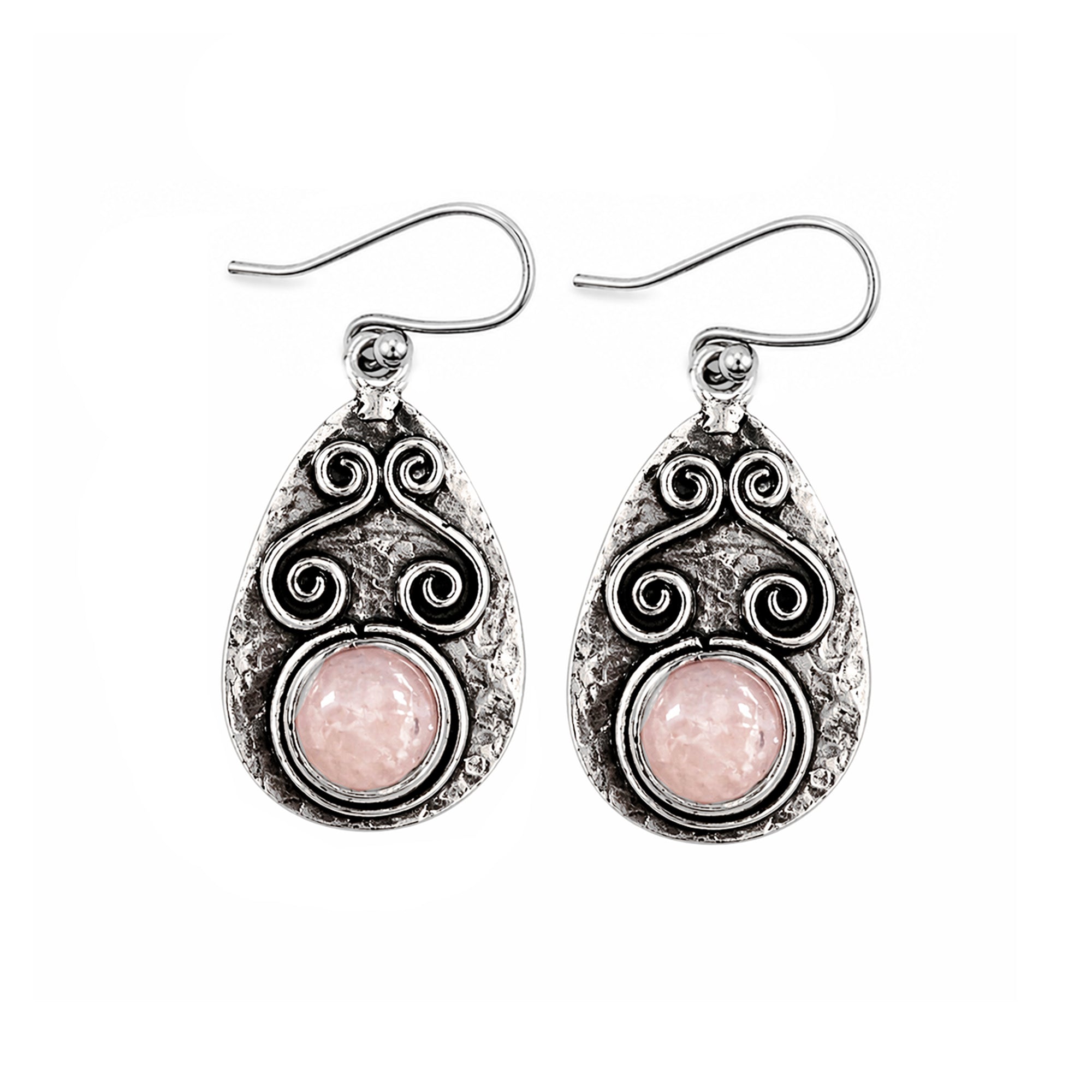 Handcrafted Kashi Antique Silver Earrings with Rose Quartz