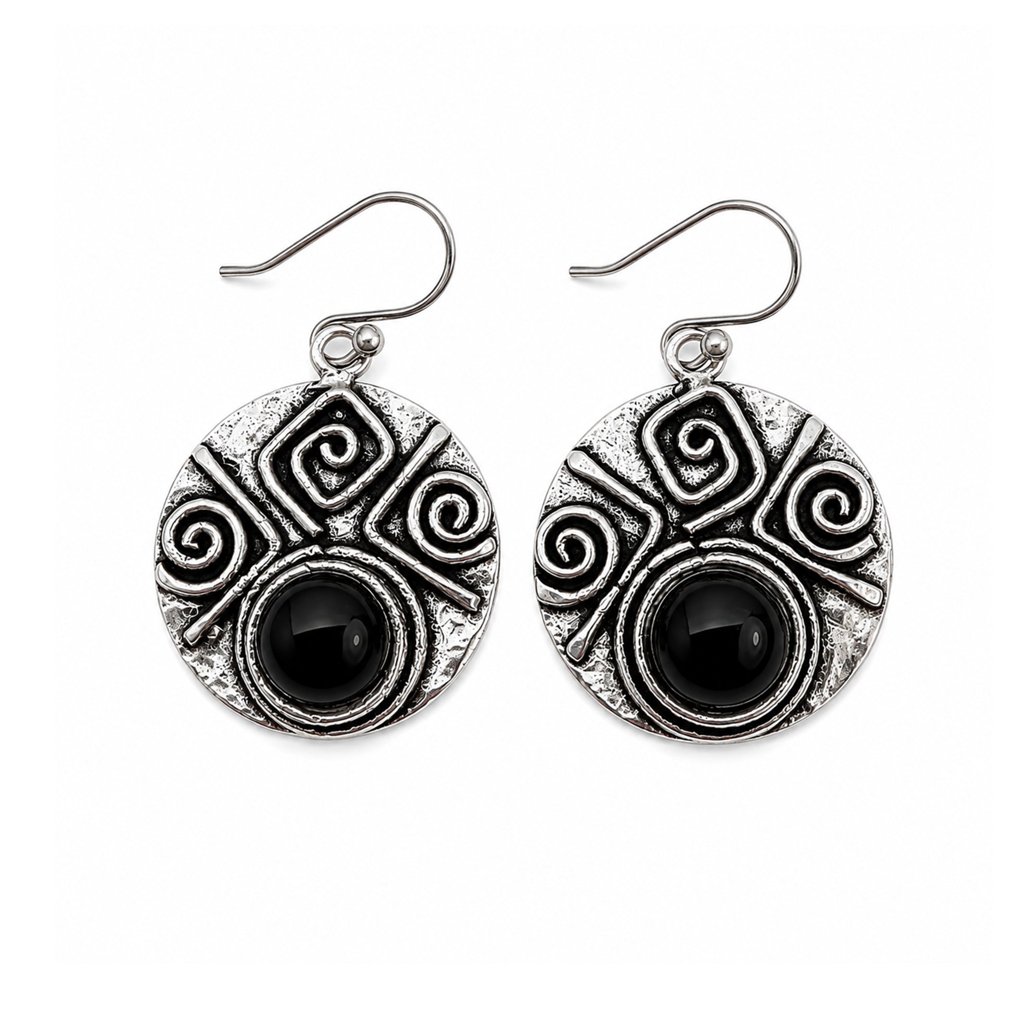 Handcrafted Kashi Antique Silver Earrings with Black Onyx