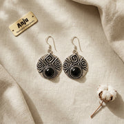 Handcrafted Kashi Antique Silver Earrings with Black Onyx