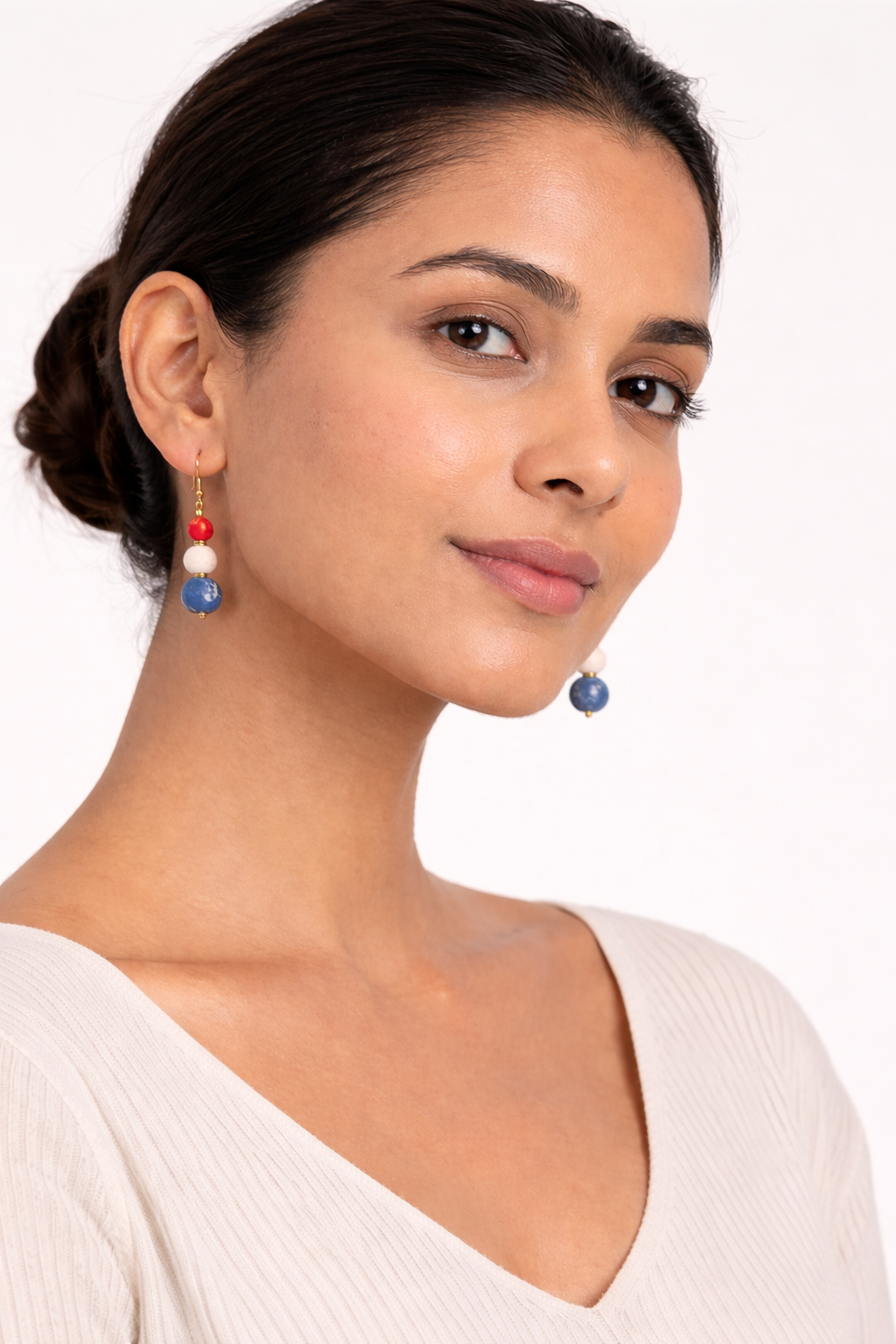 Aasha Trio Patriotic Big Beaded Kantha Handcrafted Earrings