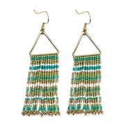 Seed Bead Color Waterfall Earrings - Sage Green