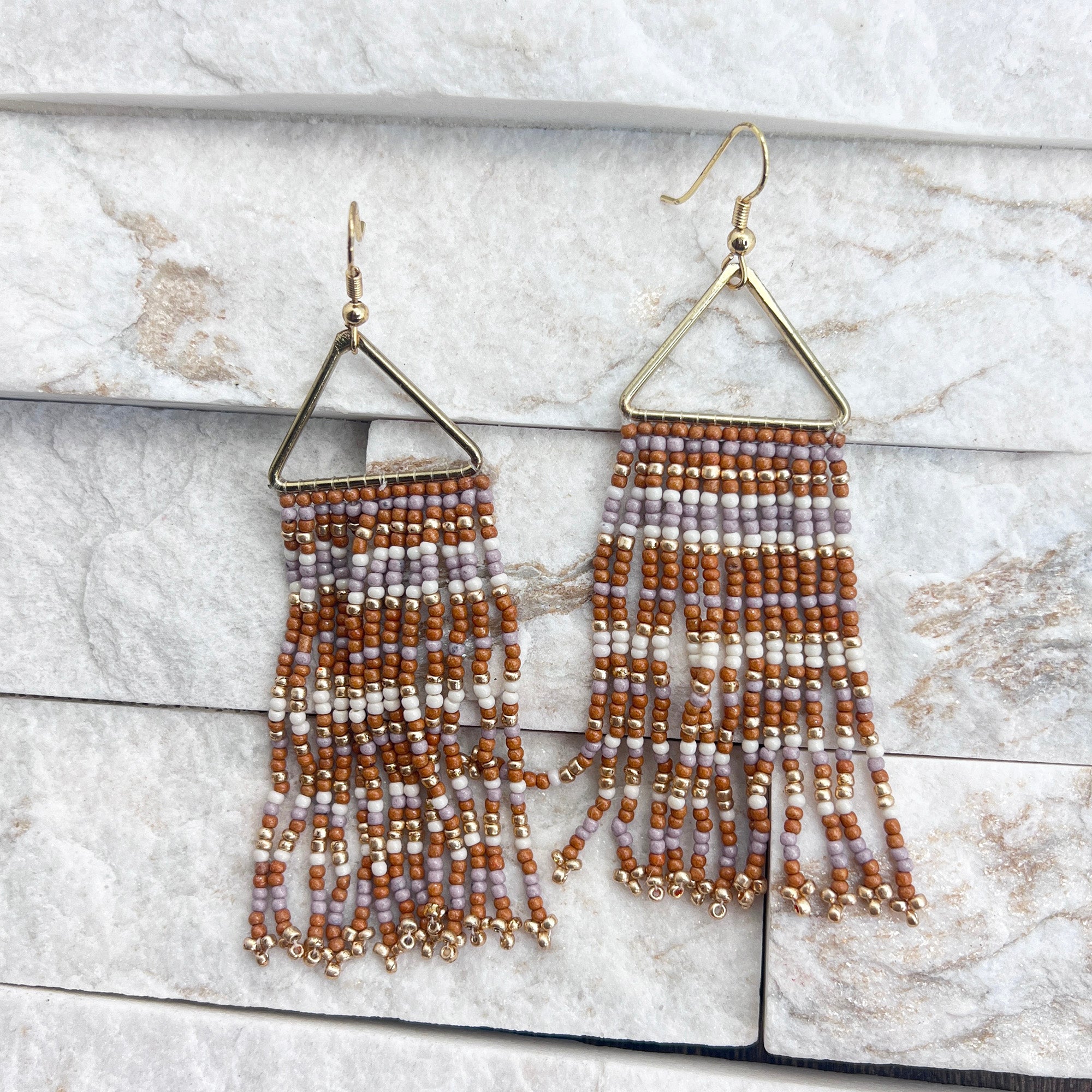 Seed Bead Color Waterfall Earrings - Brown