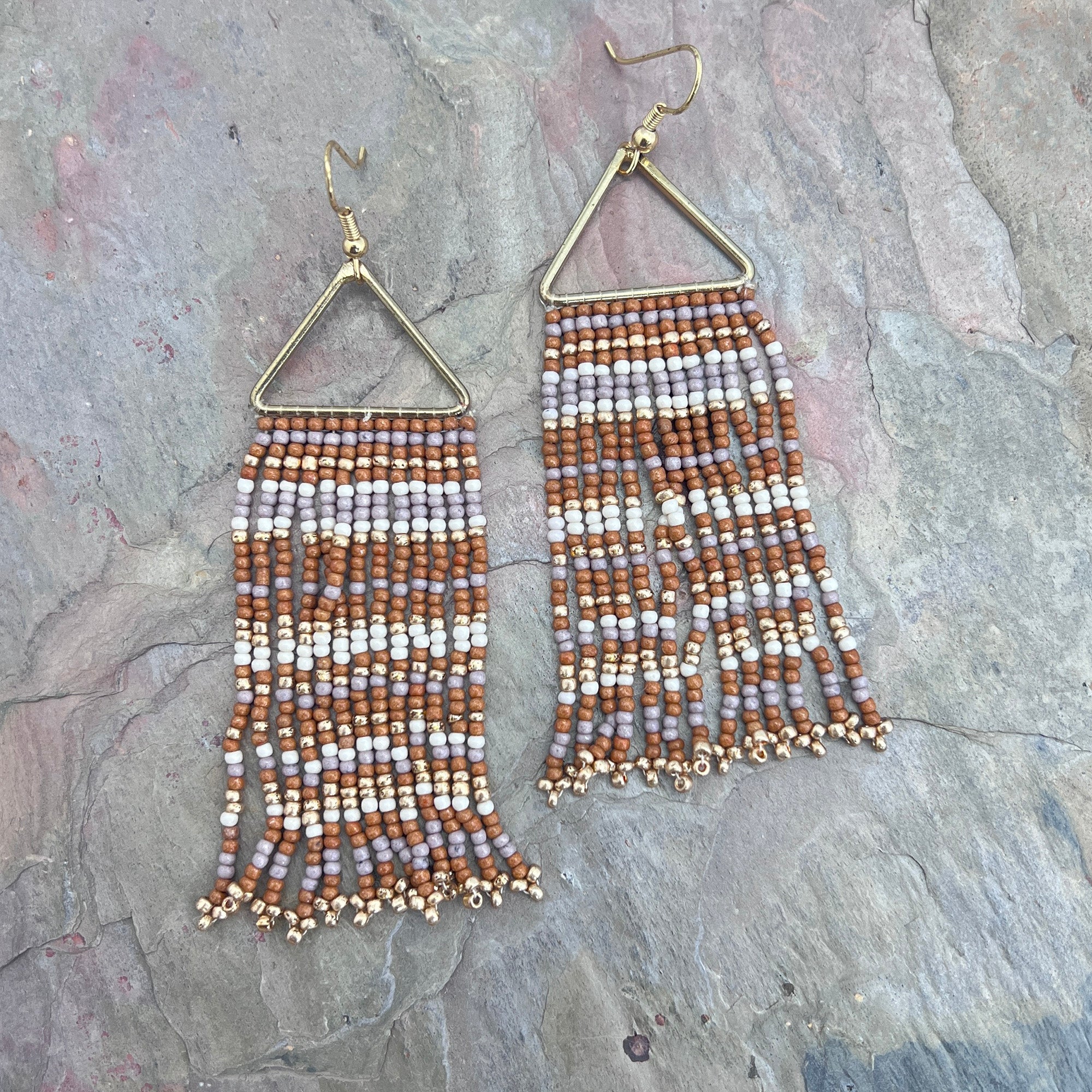 Seed Bead Color Waterfall Earrings - Brown