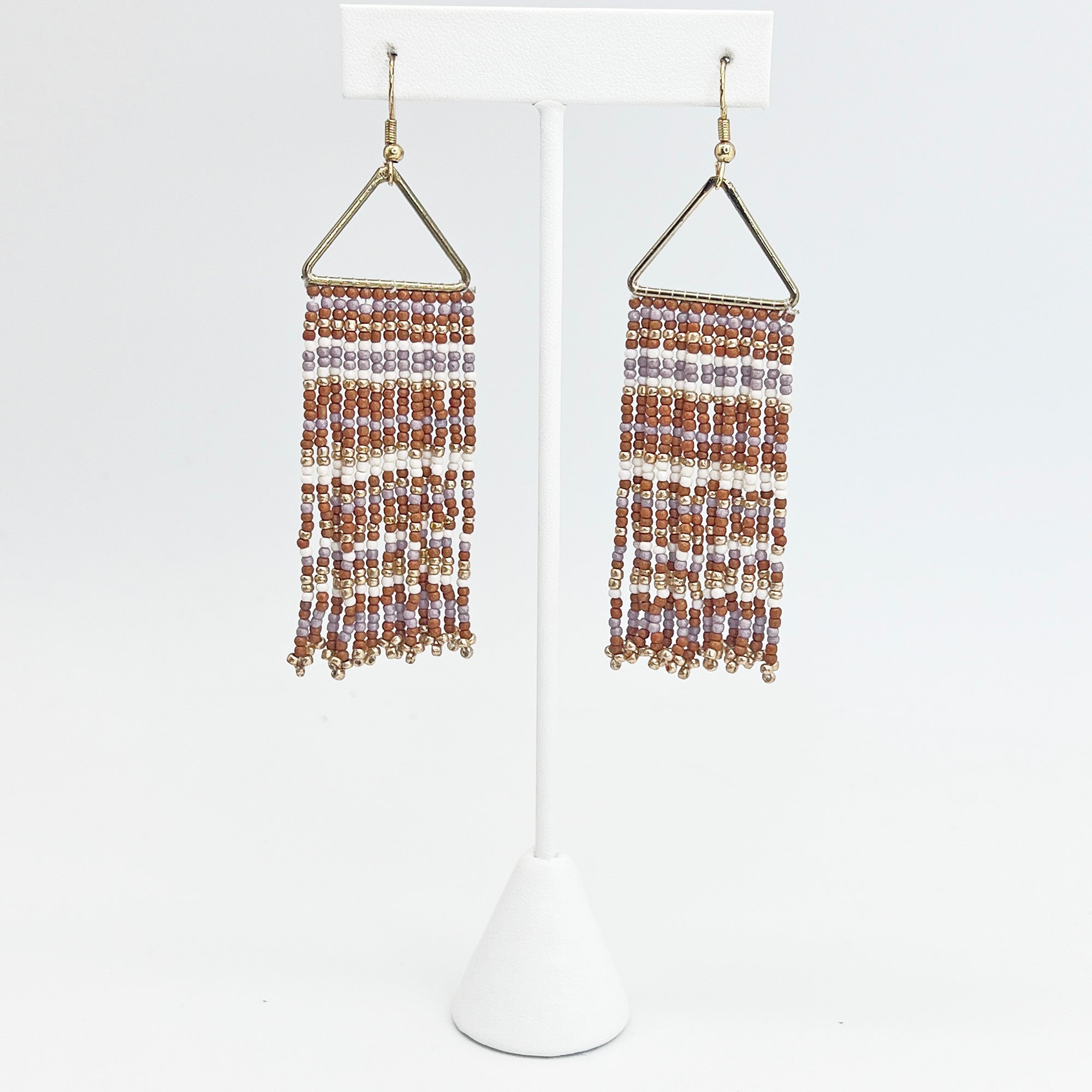 Seed Bead Color Waterfall Earrings - Brown