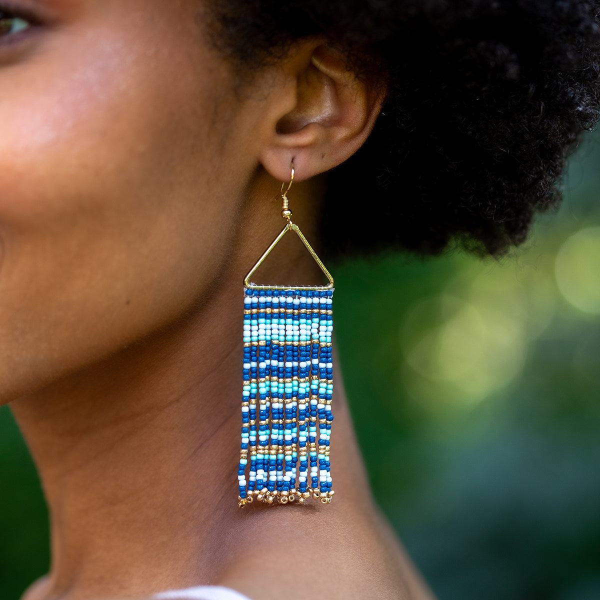 Seed Bead Color Waterfall Earrings - Blue