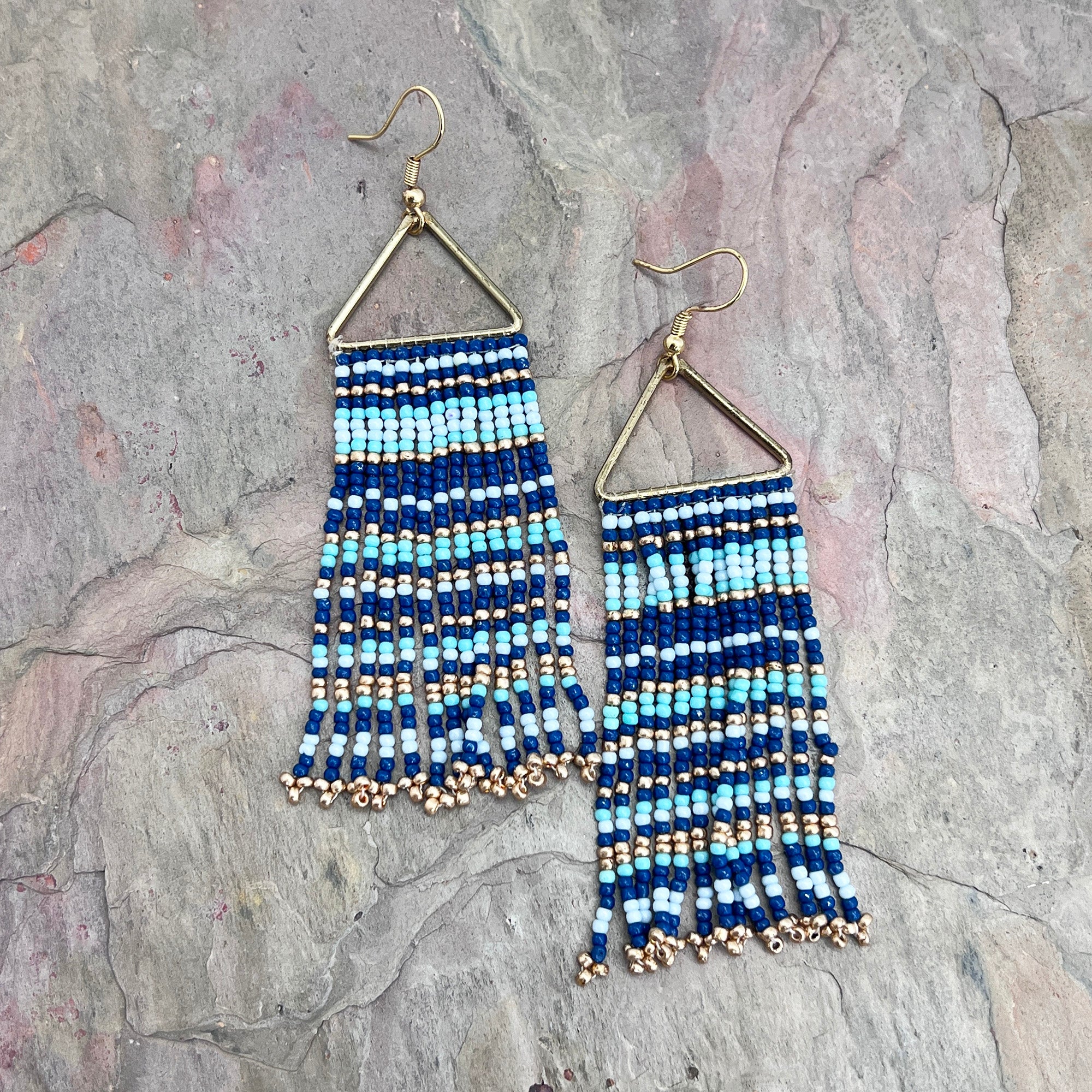 Seed Bead Color Waterfall Earrings - Blue