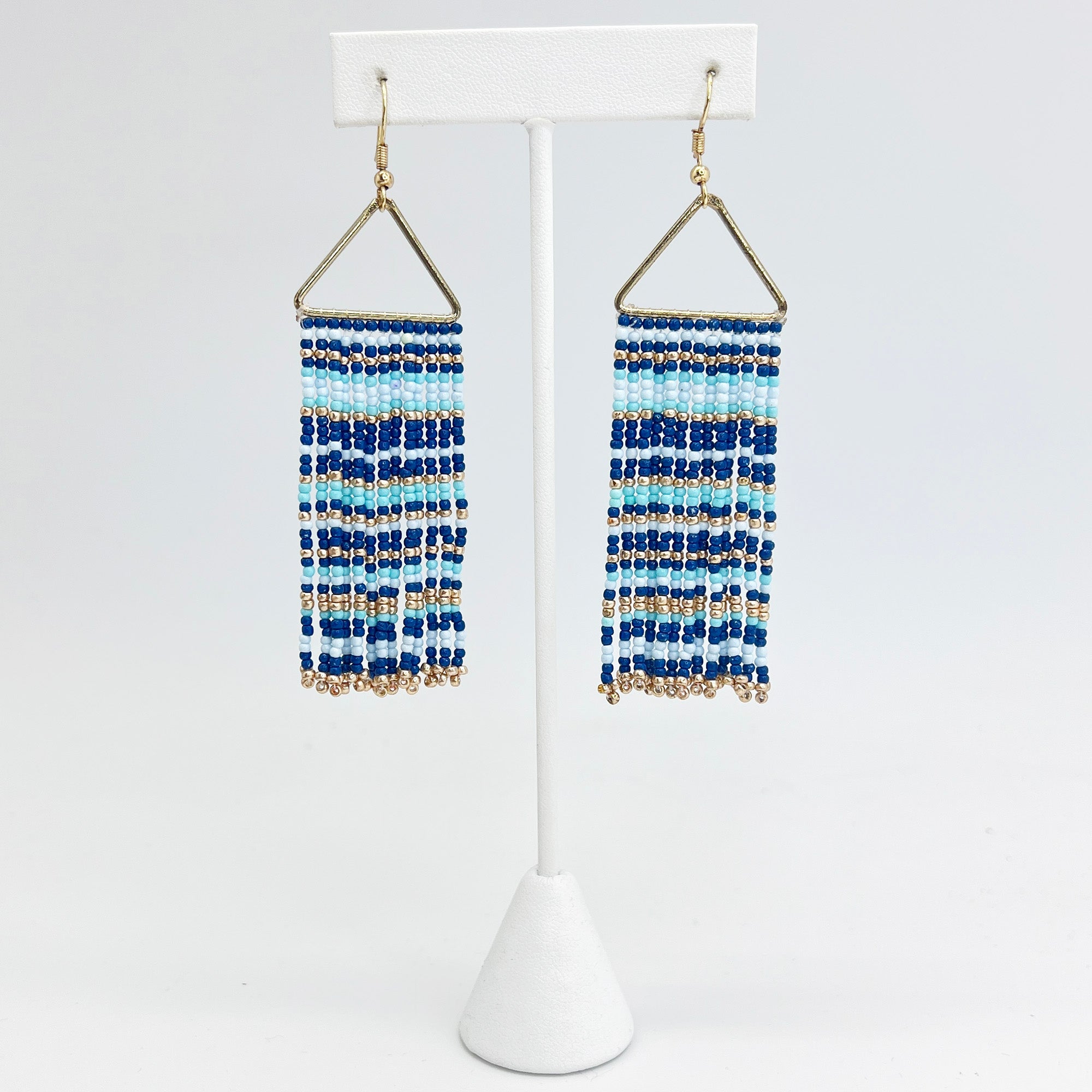 Seed Bead Color Waterfall Earrings - Blue