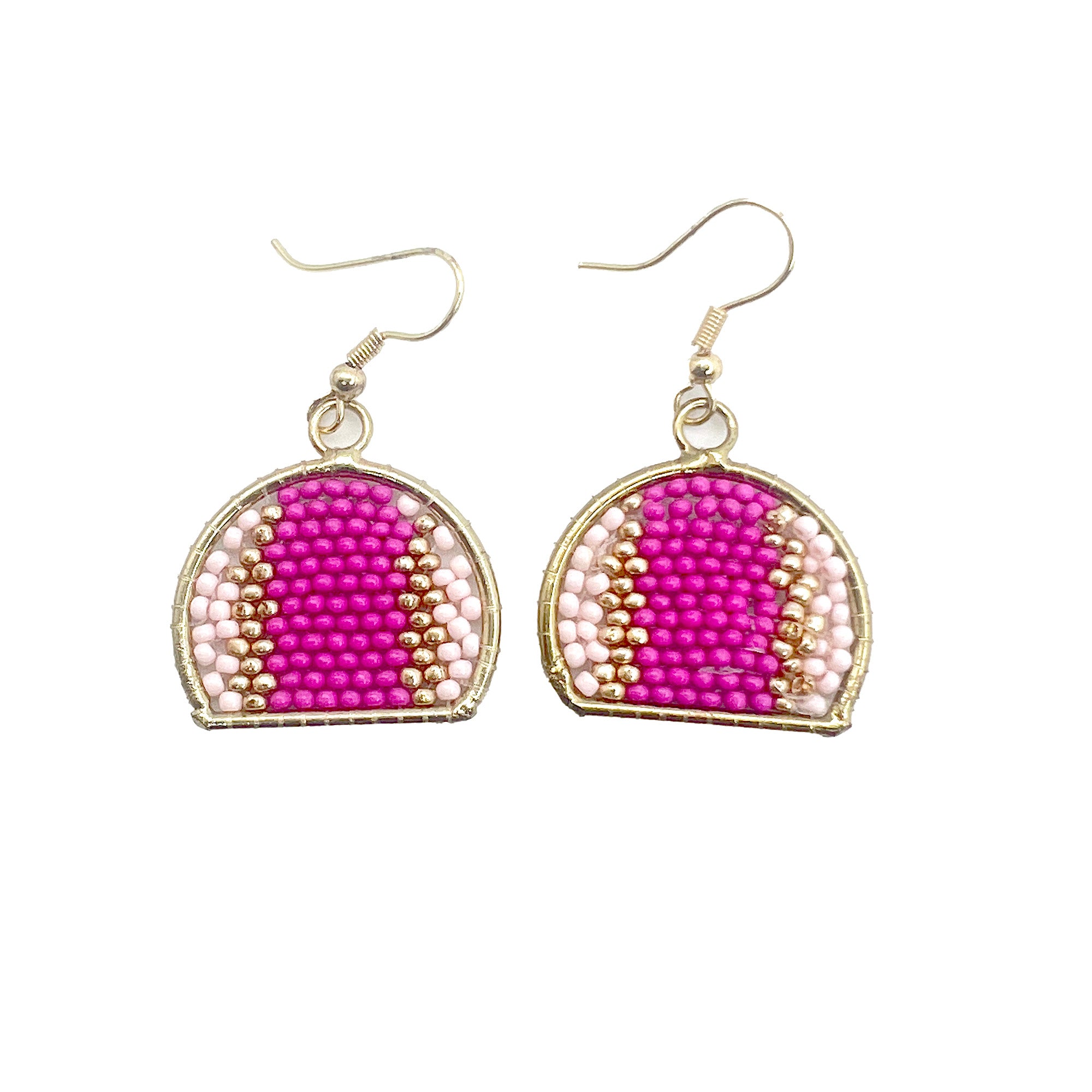 Seed Bead Arch Earrings - Pink