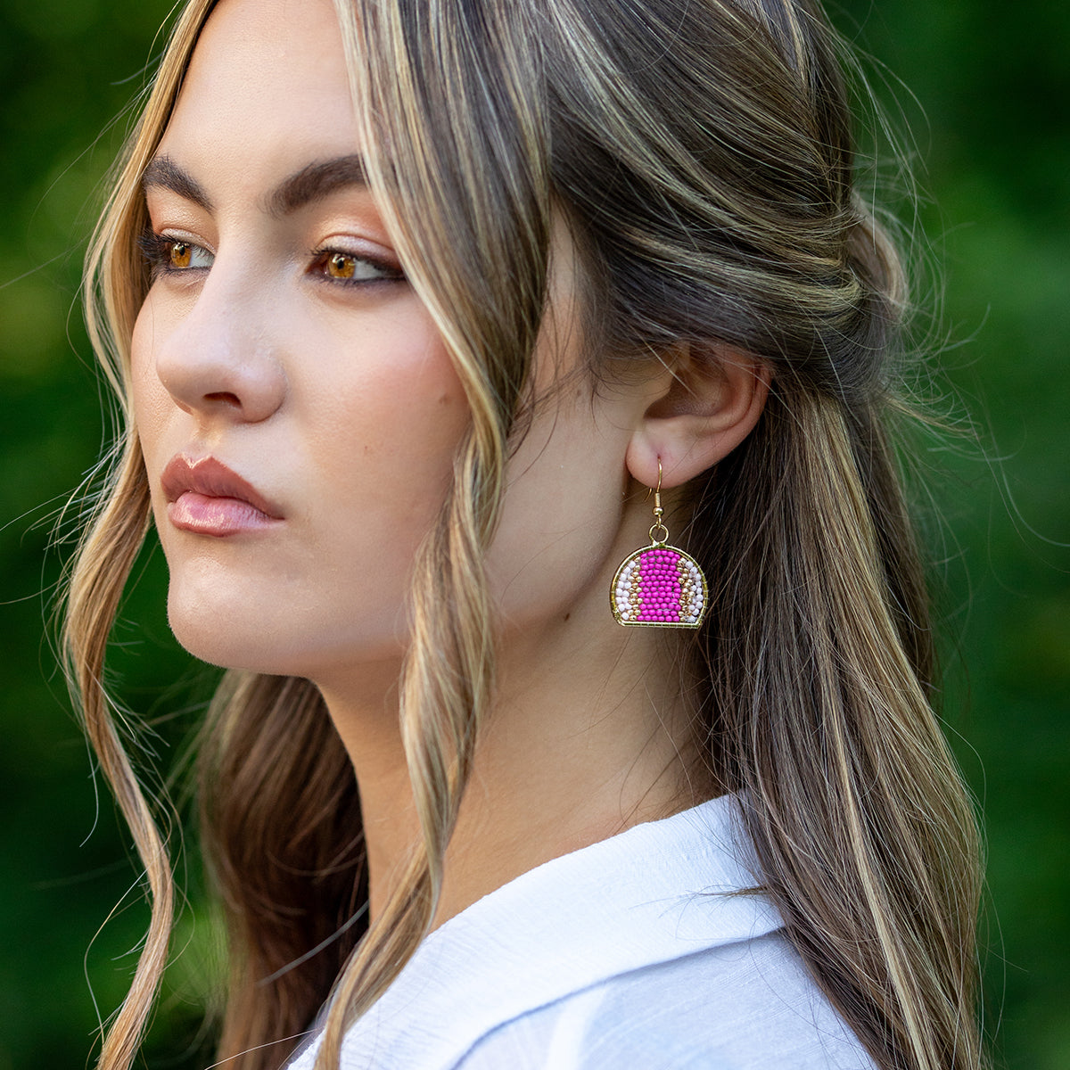 Seed Bead Arch Earrings - Pink