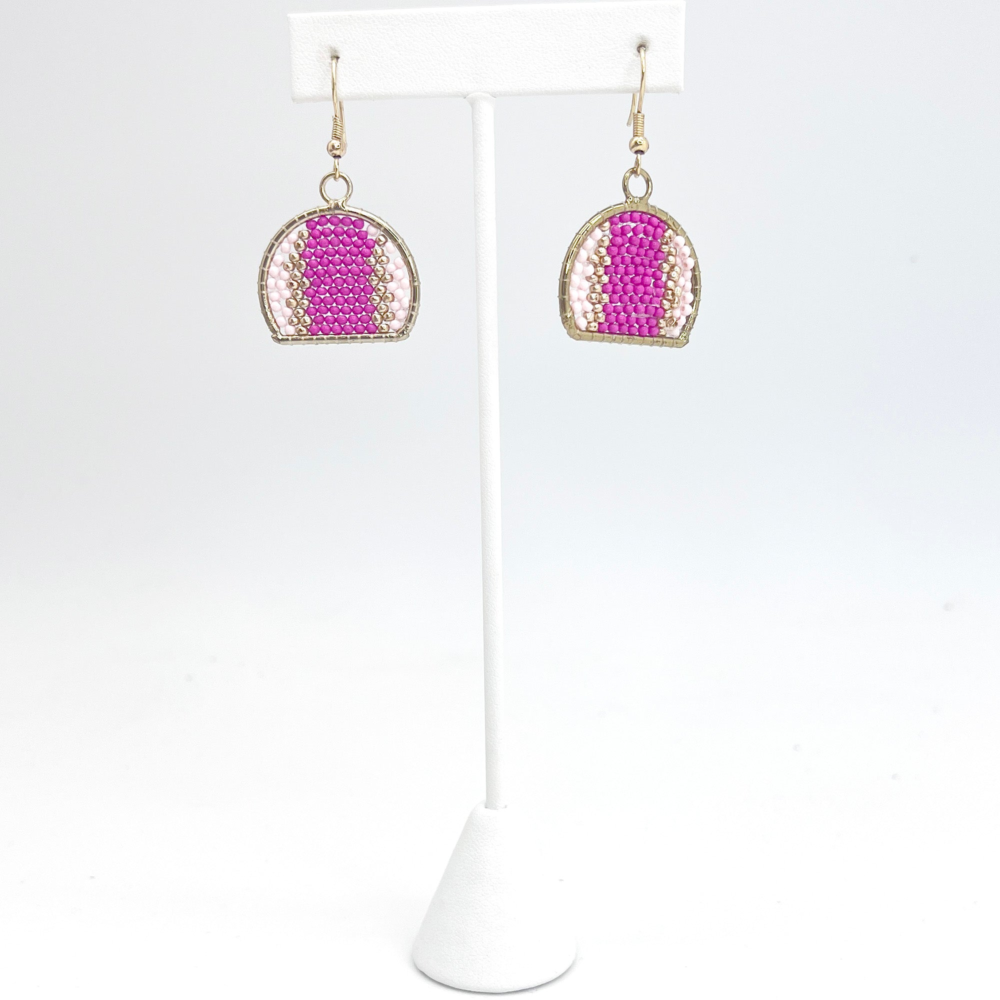 Seed Bead Arch Earrings - Pink