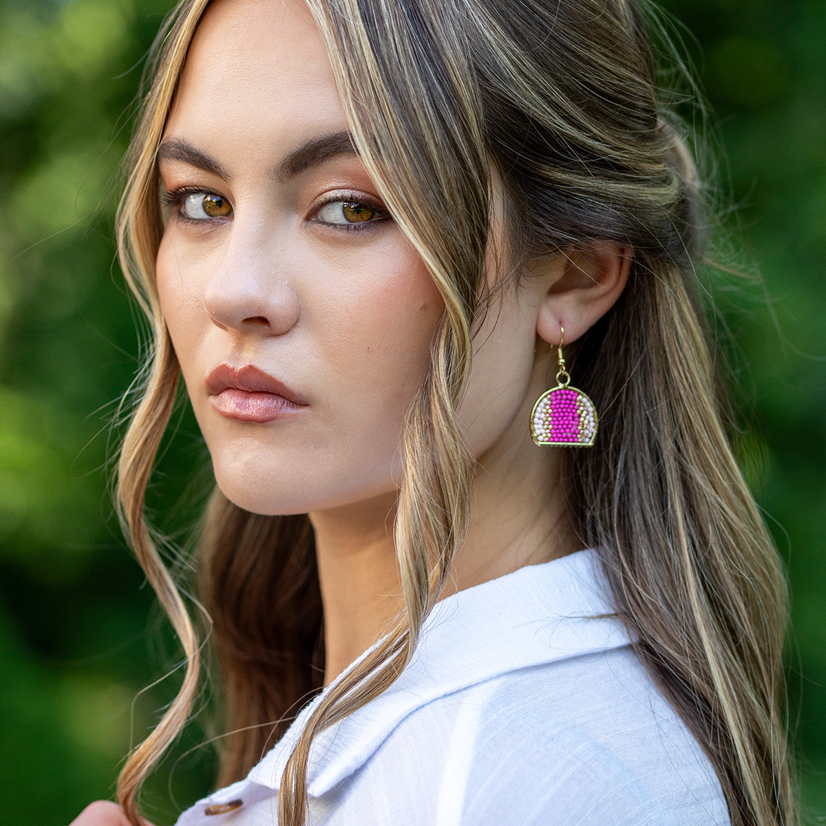 Seed Bead Arch Earrings - Pink