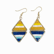 Seed Bead Layered Triangles Earrings - Yellow and Blue