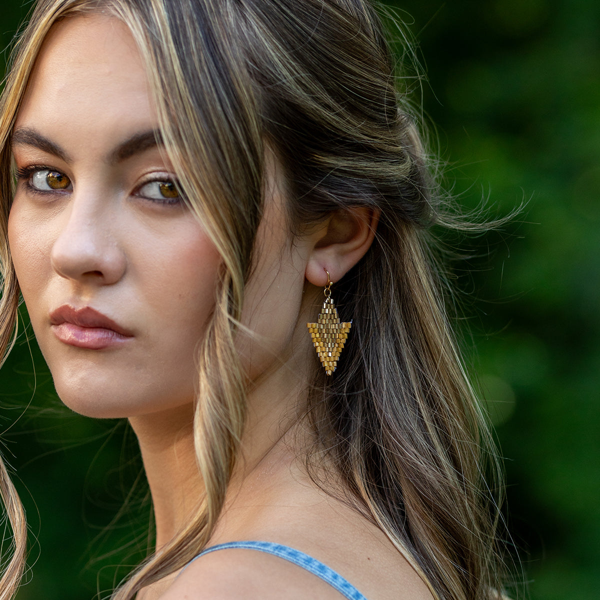 Seed Bead Arrowhead Earrings - Yellow