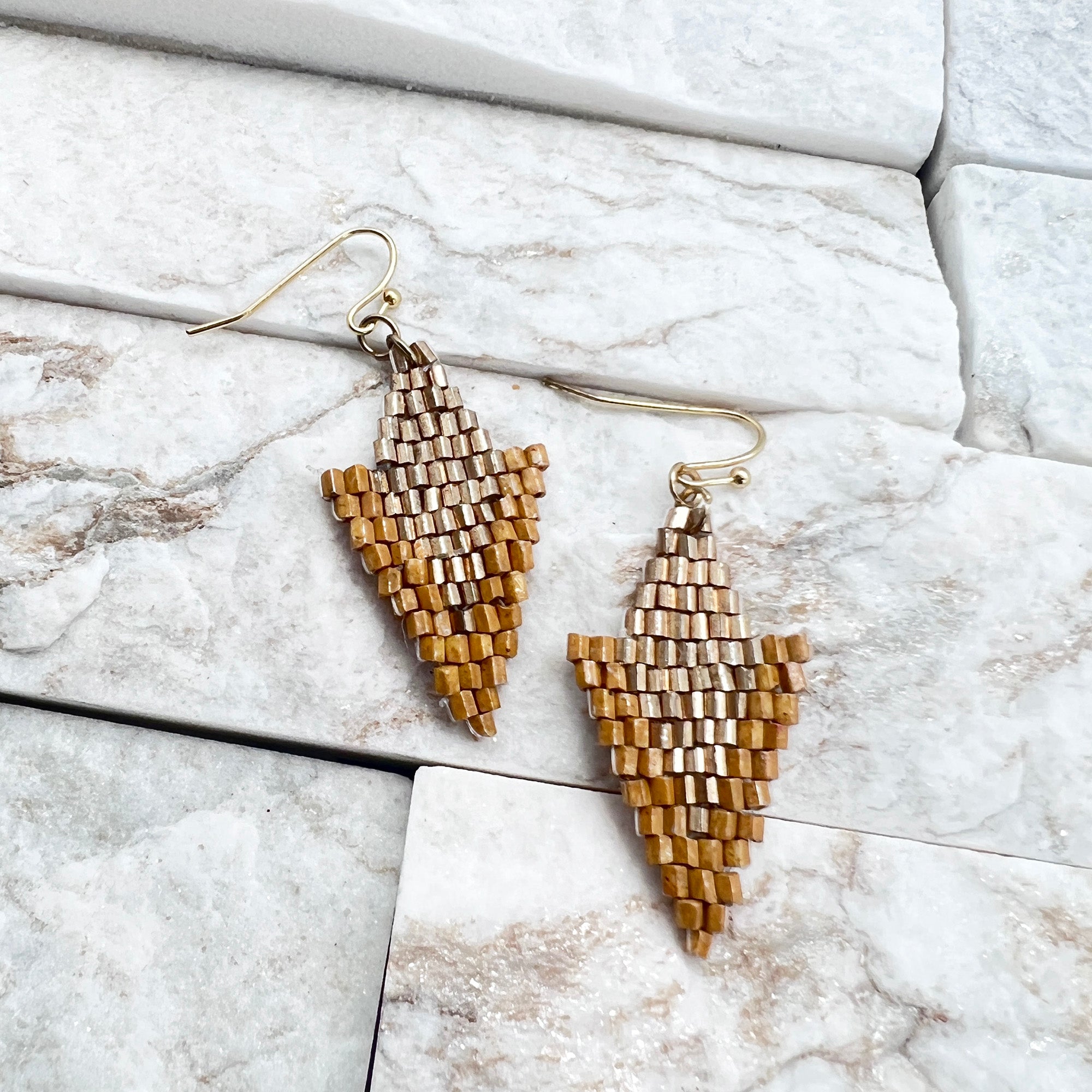 Seed Bead Arrowhead Earrings - Yellow
