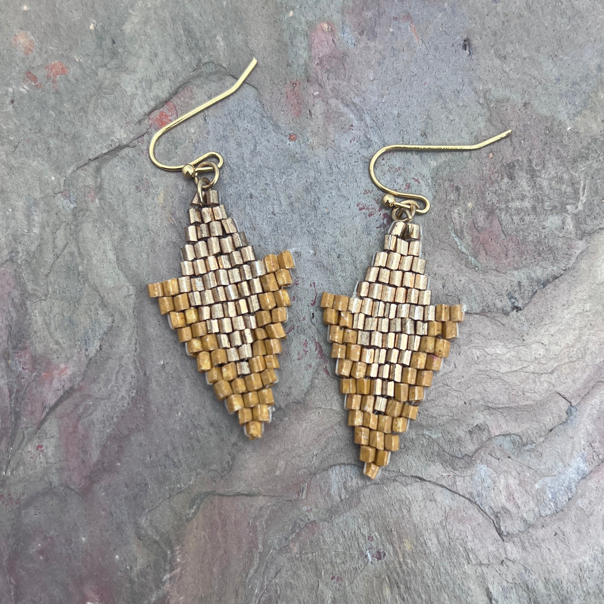 Seed Bead Arrowhead Earrings - Yellow