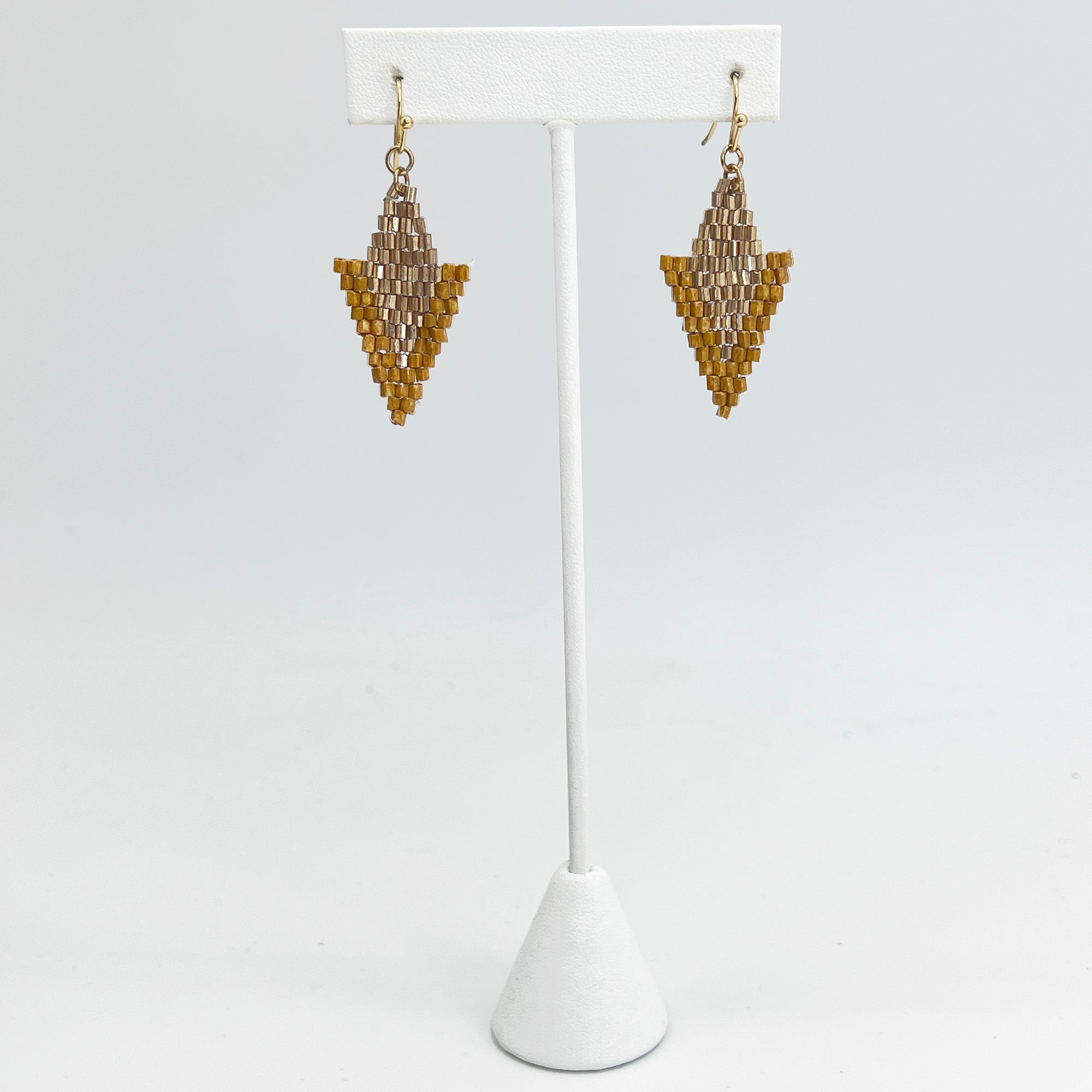 Seed Bead Arrowhead Earrings - Yellow