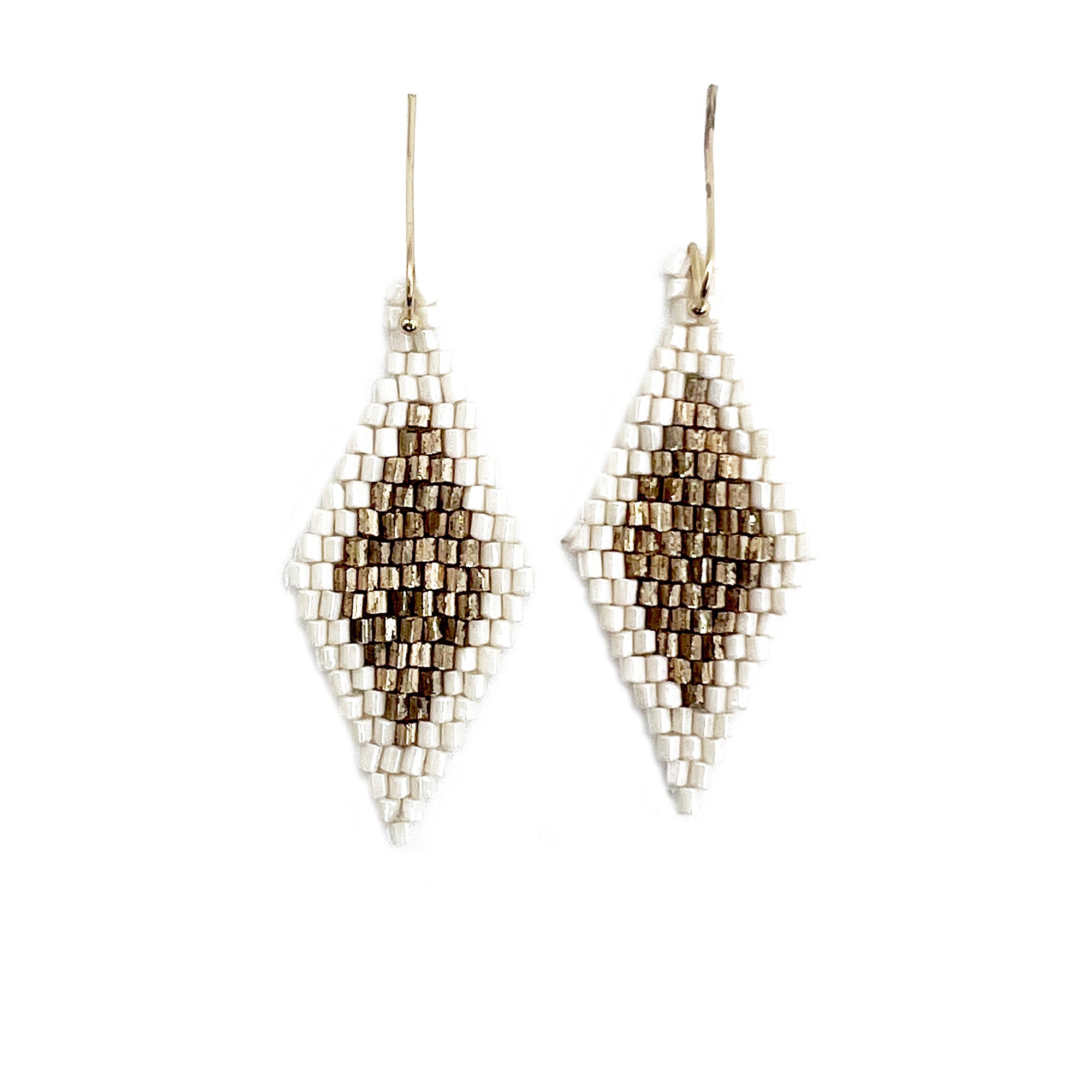 Seed Bead Diamond Shaped Earrings - White