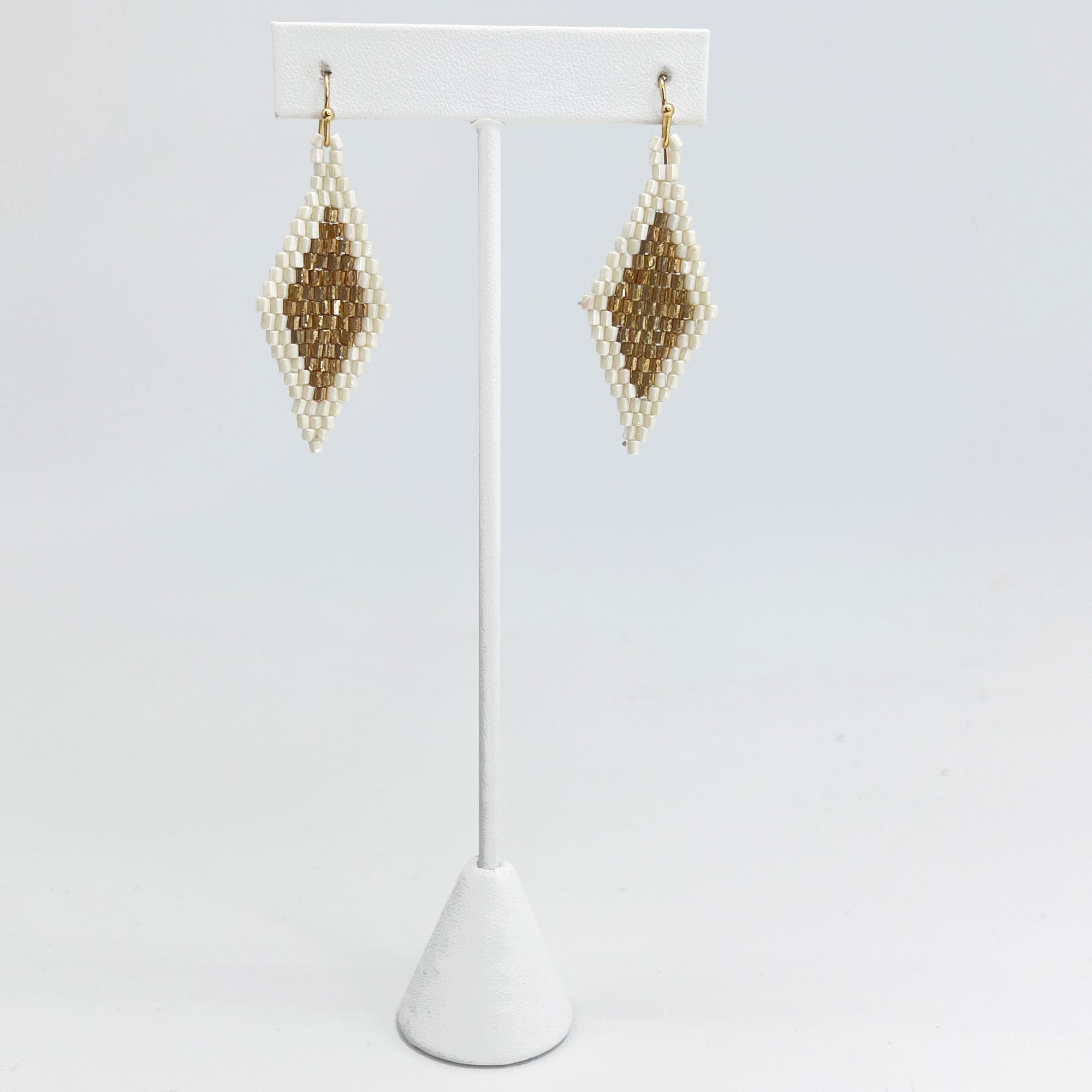 Seed Bead Diamond Shaped Earrings - White