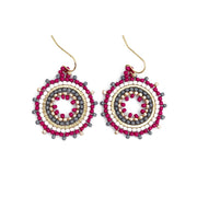 Seed Bead Mandala Hoop Earrings- Magenta