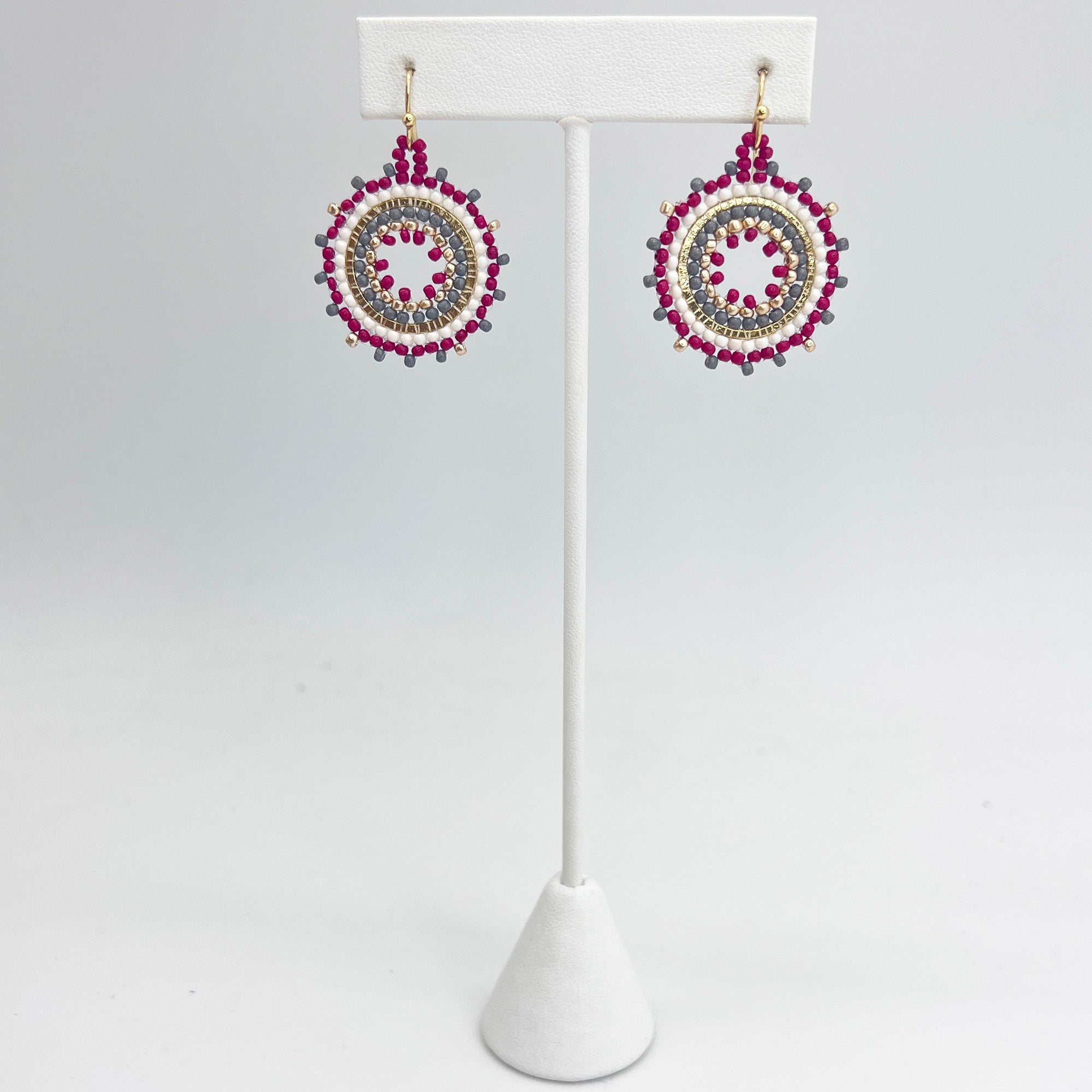 Seed Bead Mandala Hoop Earrings- Magenta