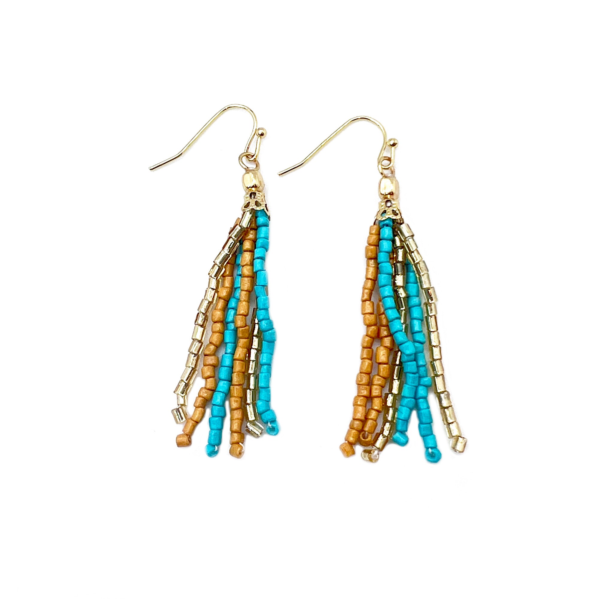 Seed Bead Simple Tassel Earrings - Black, Brown and Tan