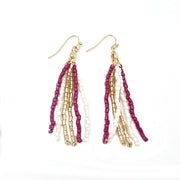 Seed Bead Simple Tassel Earrings - Burgundy and White