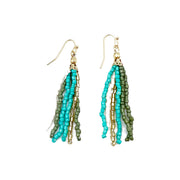 Seed Bead Simple Tassel Earrings - Turquoise and Olive