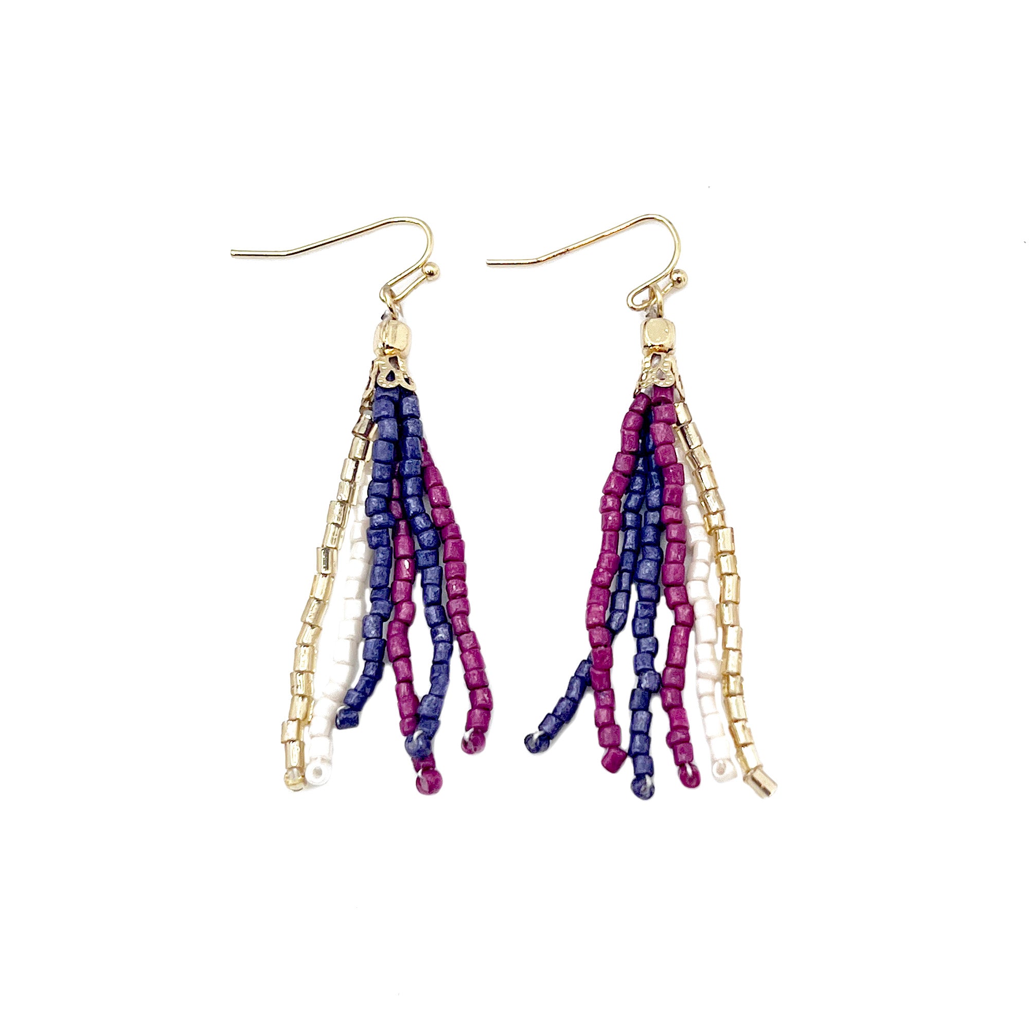 Seed Bead Simple Tassel Earrings - Purple and Blue