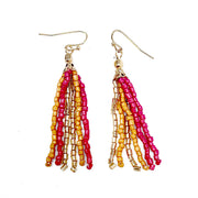 Seed Bead Simple Tassel Earrings - Pink and Orange