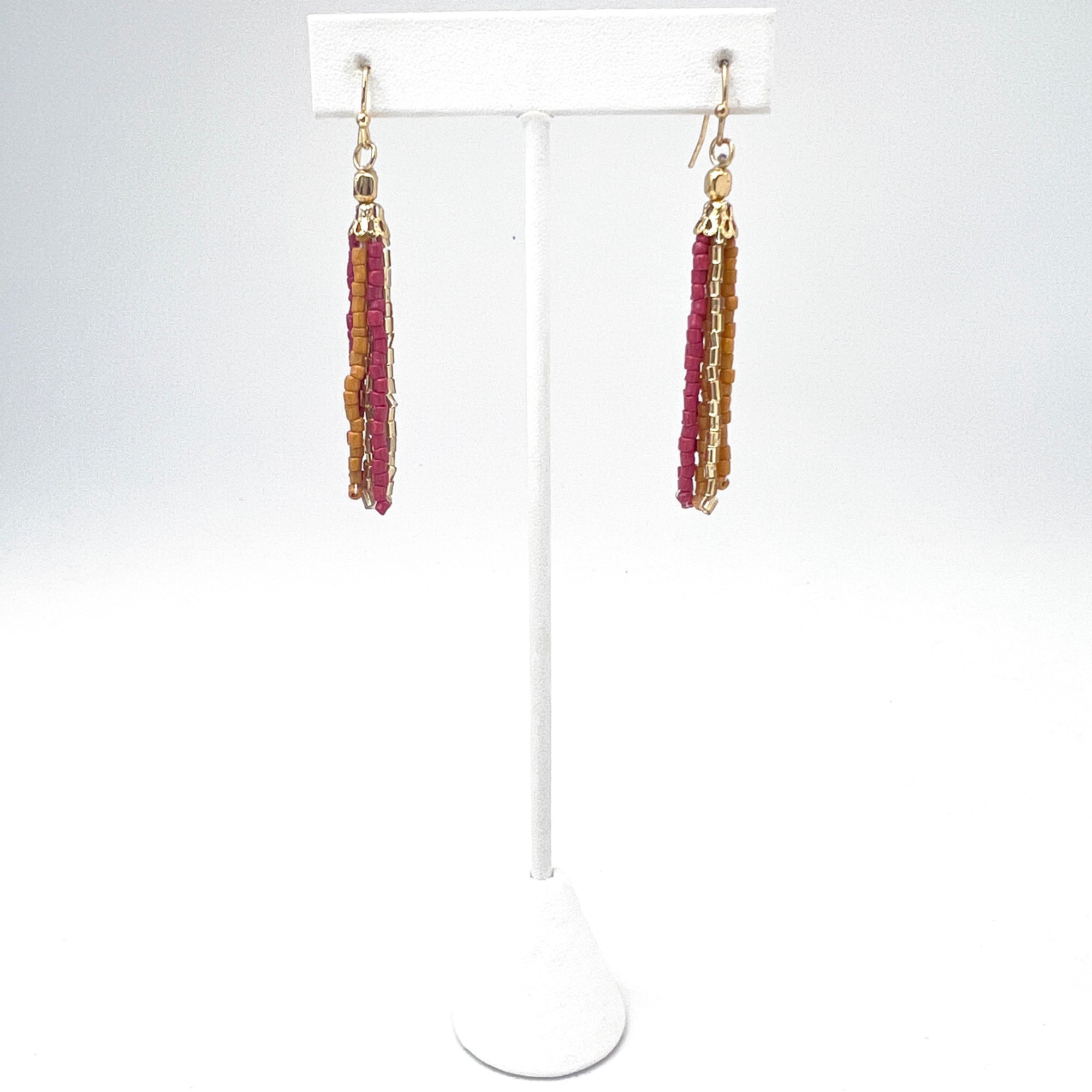 Seed Bead Simple Tassel Earrings - Pink and Orange