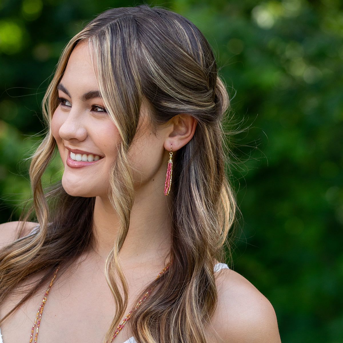 Seed Bead Simple Tassel Earrings - Pink and Orange