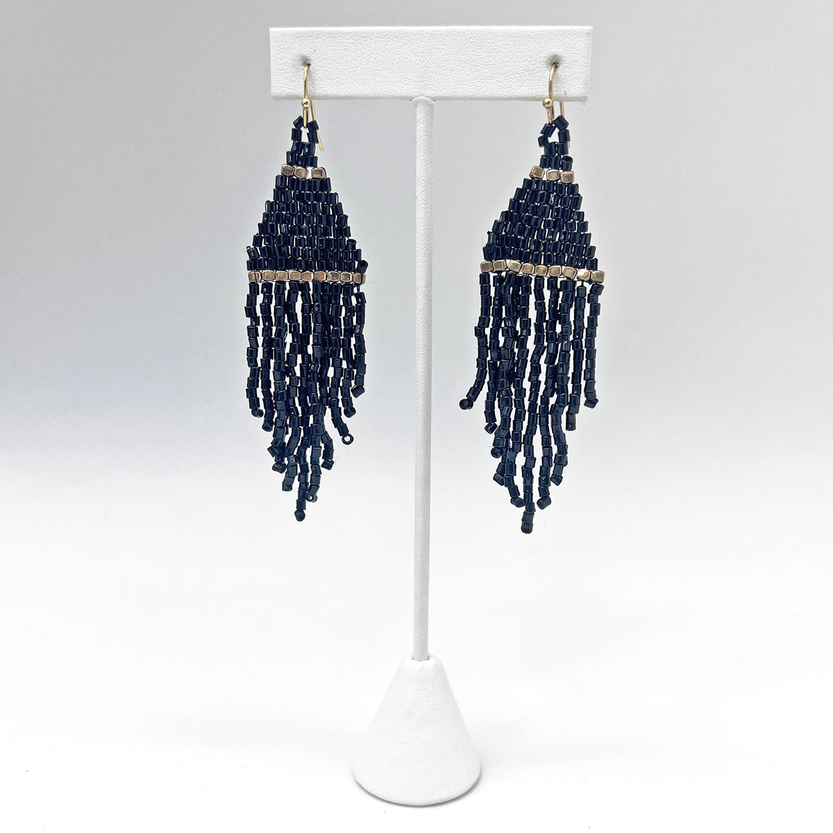Seedbead Tapered Fringe Earrings - Midnight Blue