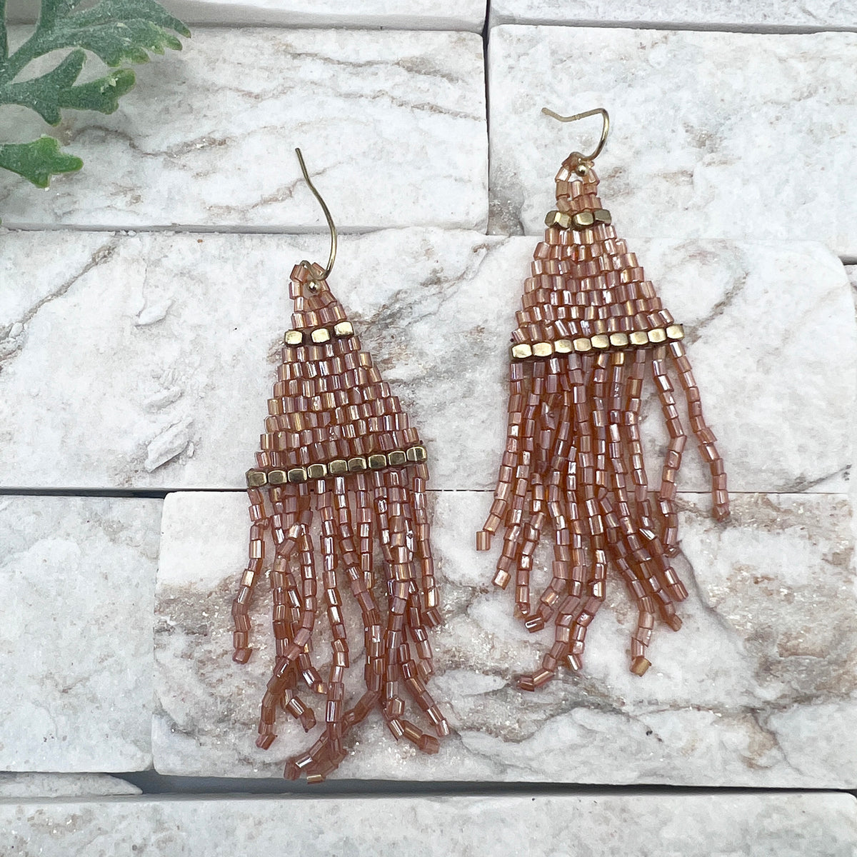 Seedbead Tapered Fringe Earrings - Blush