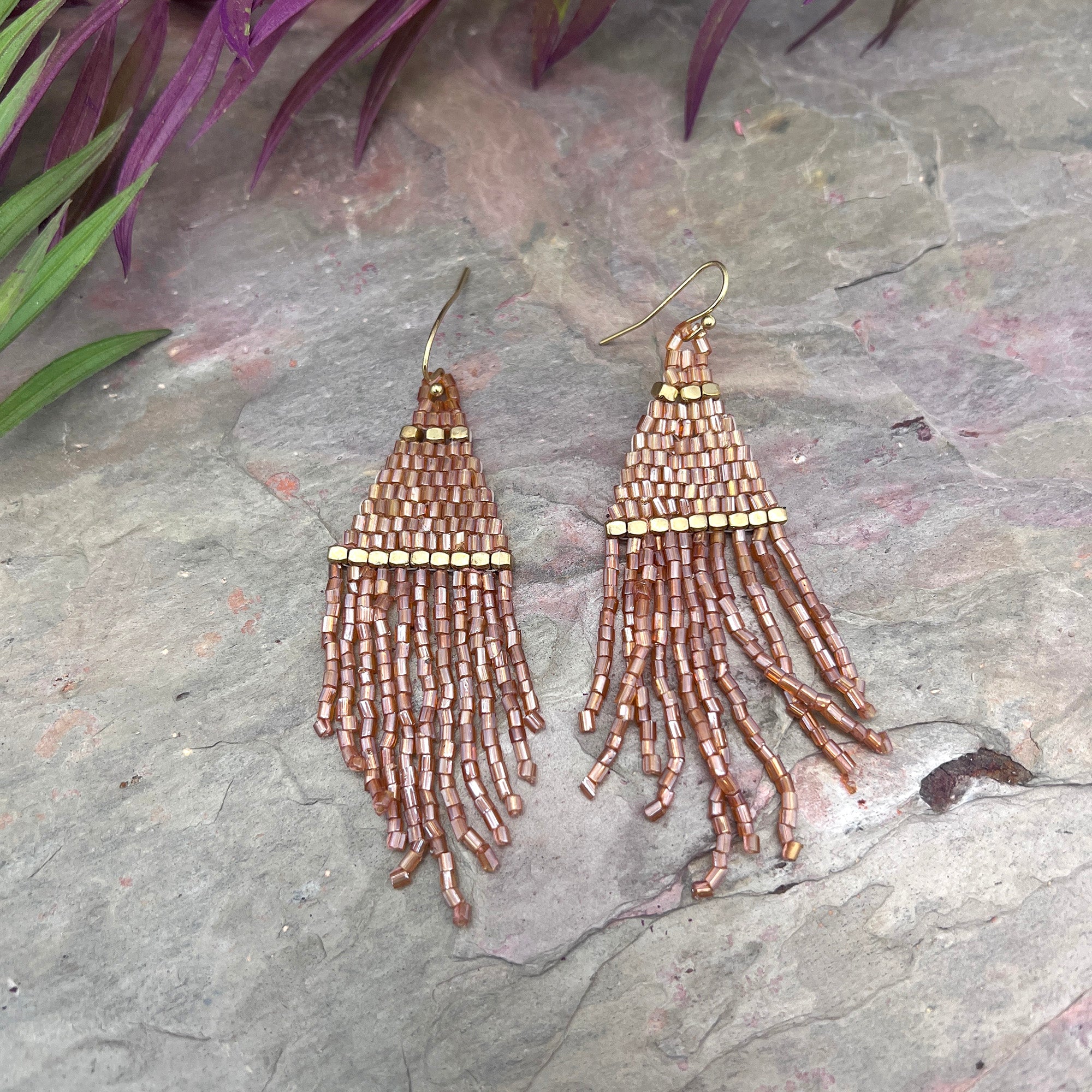 Seedbead Tapered Fringe Earrings - Multiple Color Styles