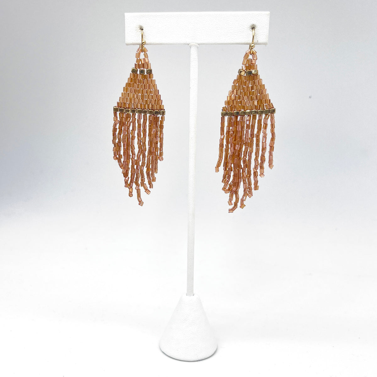 Seedbead Tapered Fringe Earrings - Blush