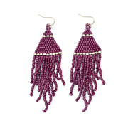 Seedbead Tapered Fringe Earrings - Purple