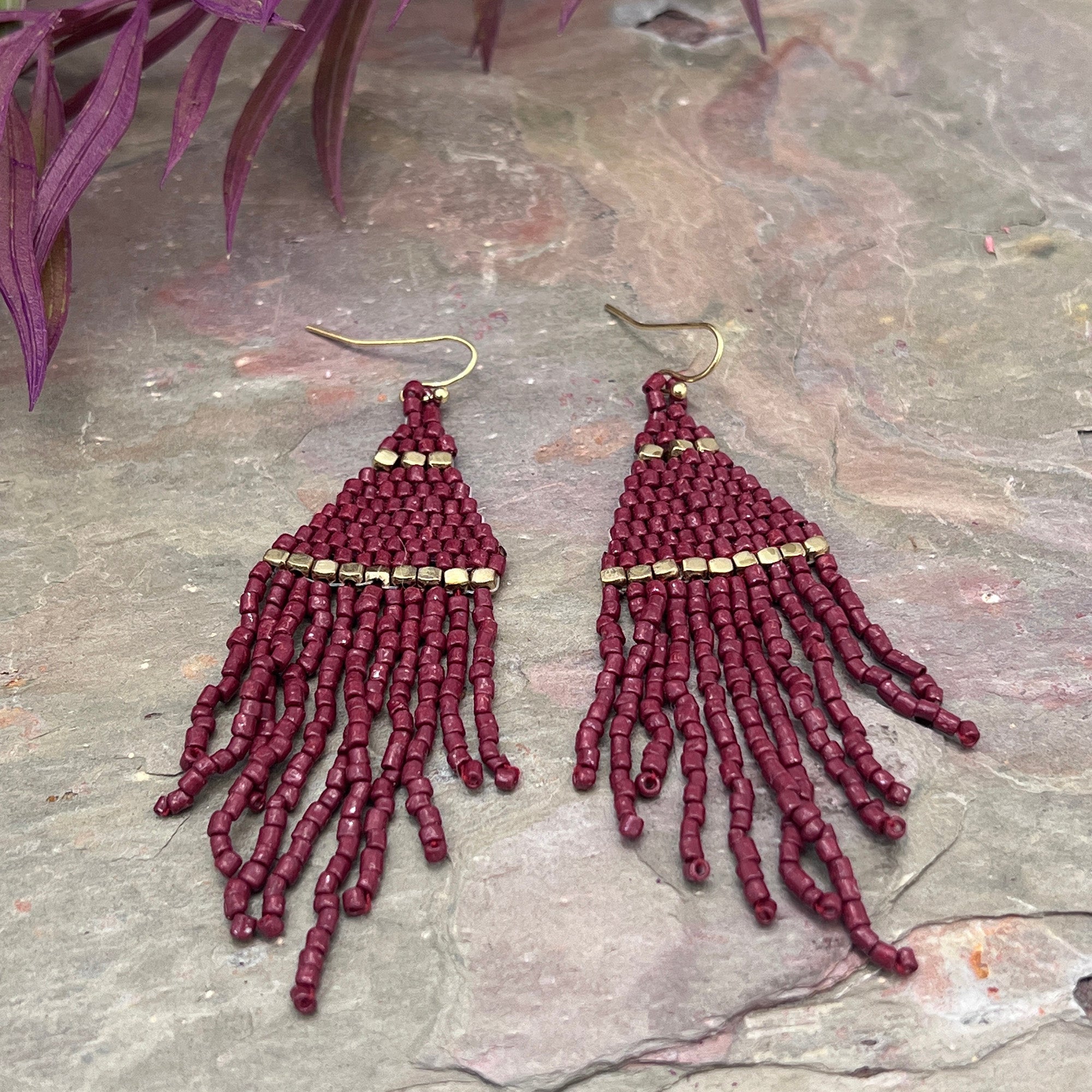 Seedbead Tapered Fringe Earrings - Multiple Color Styles