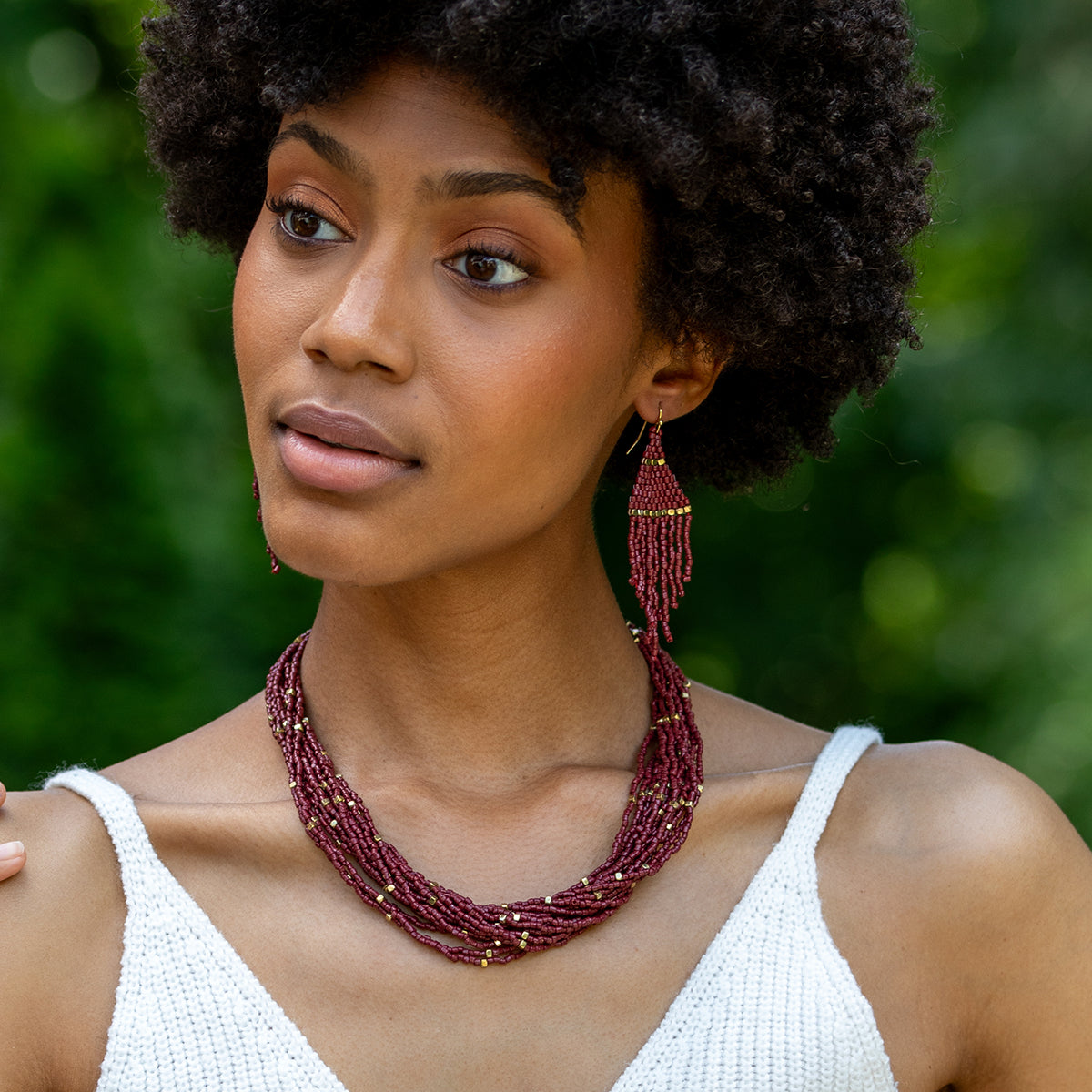 Seedbead Tapered Fringe Earrings - Purple