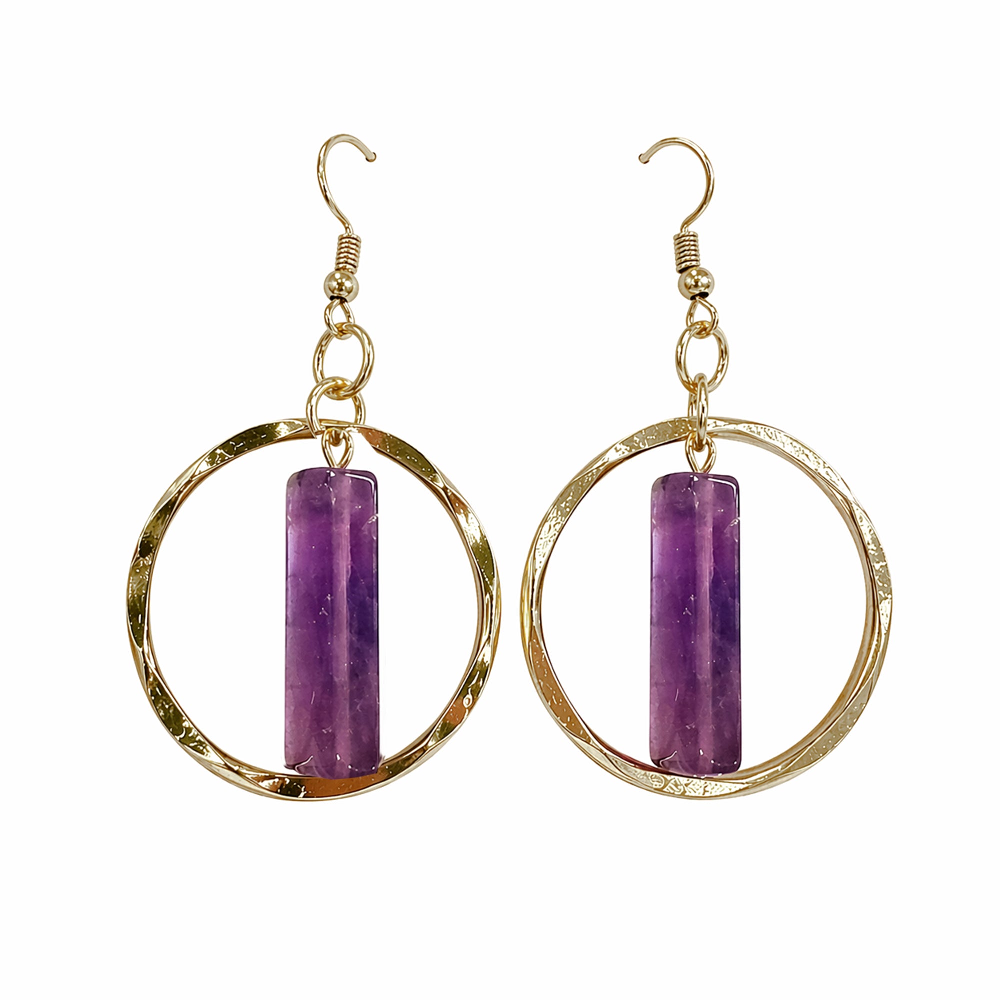 Akriti Amethyst Circle Handcrafted Gold Earrings