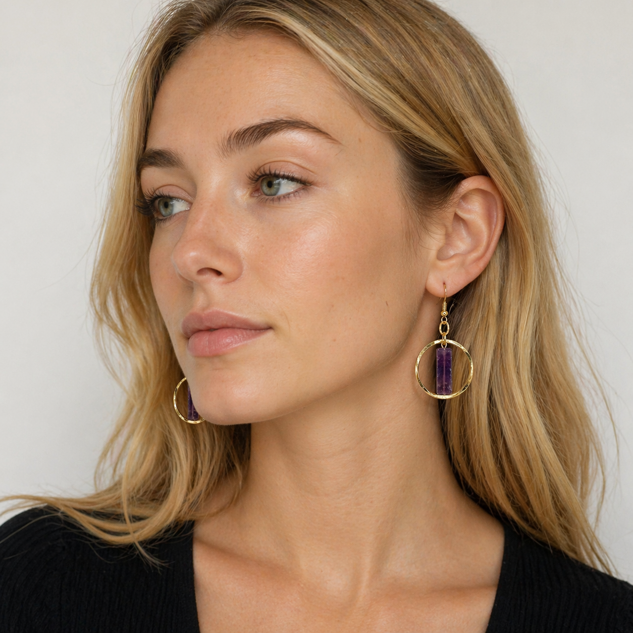 Akriti Amethyst Circle Handcrafted Gold Earrings